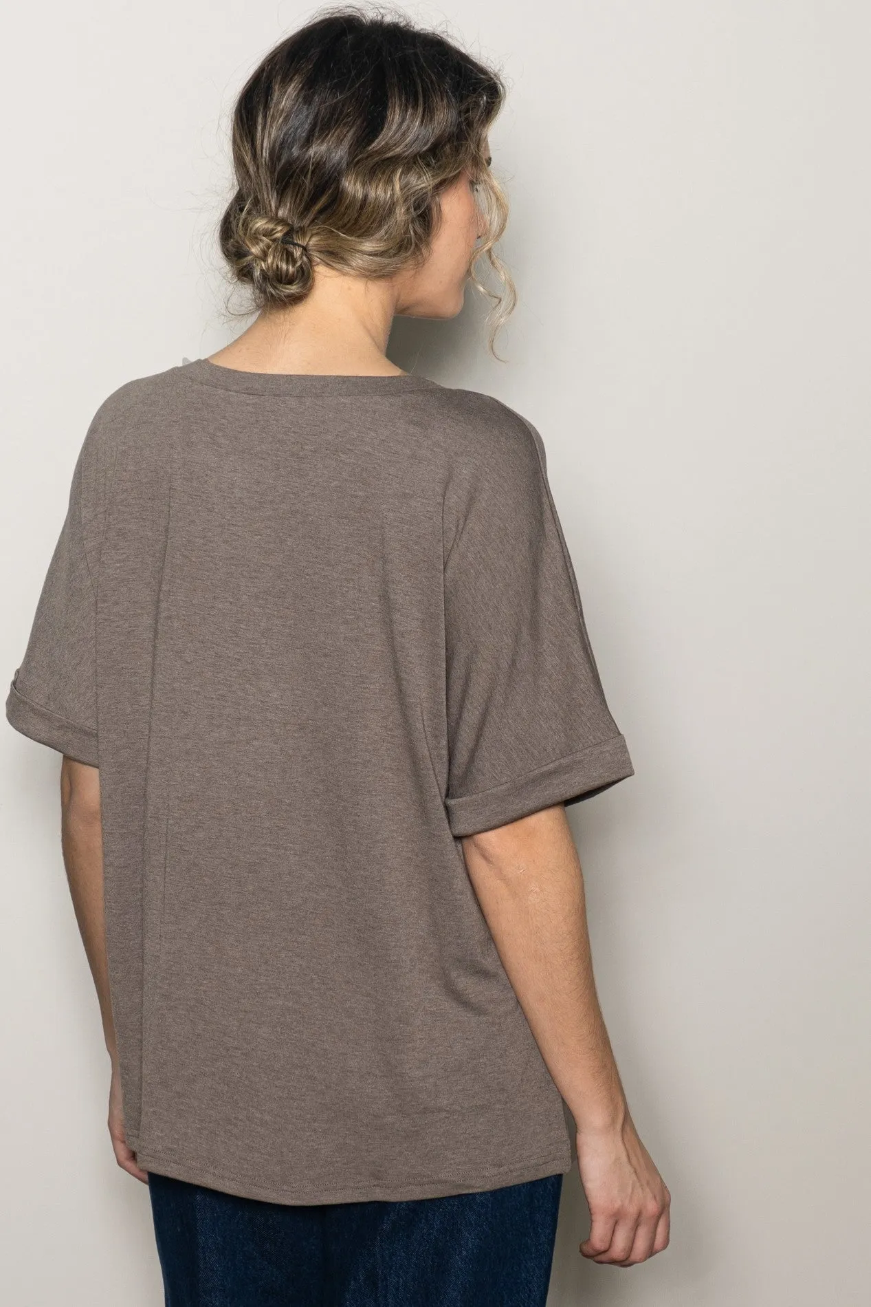 Mocha Oversized V-Neck Front Pocket T-Shirt sold by Pinkblush product image thumbnail 3