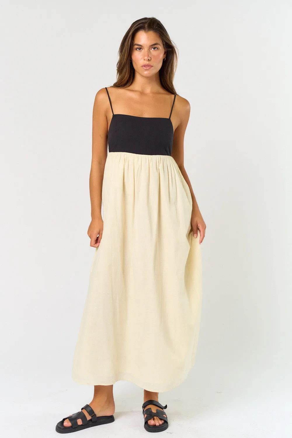 Cream Contrast Skirt Maxi Dress sold by Pinkblush