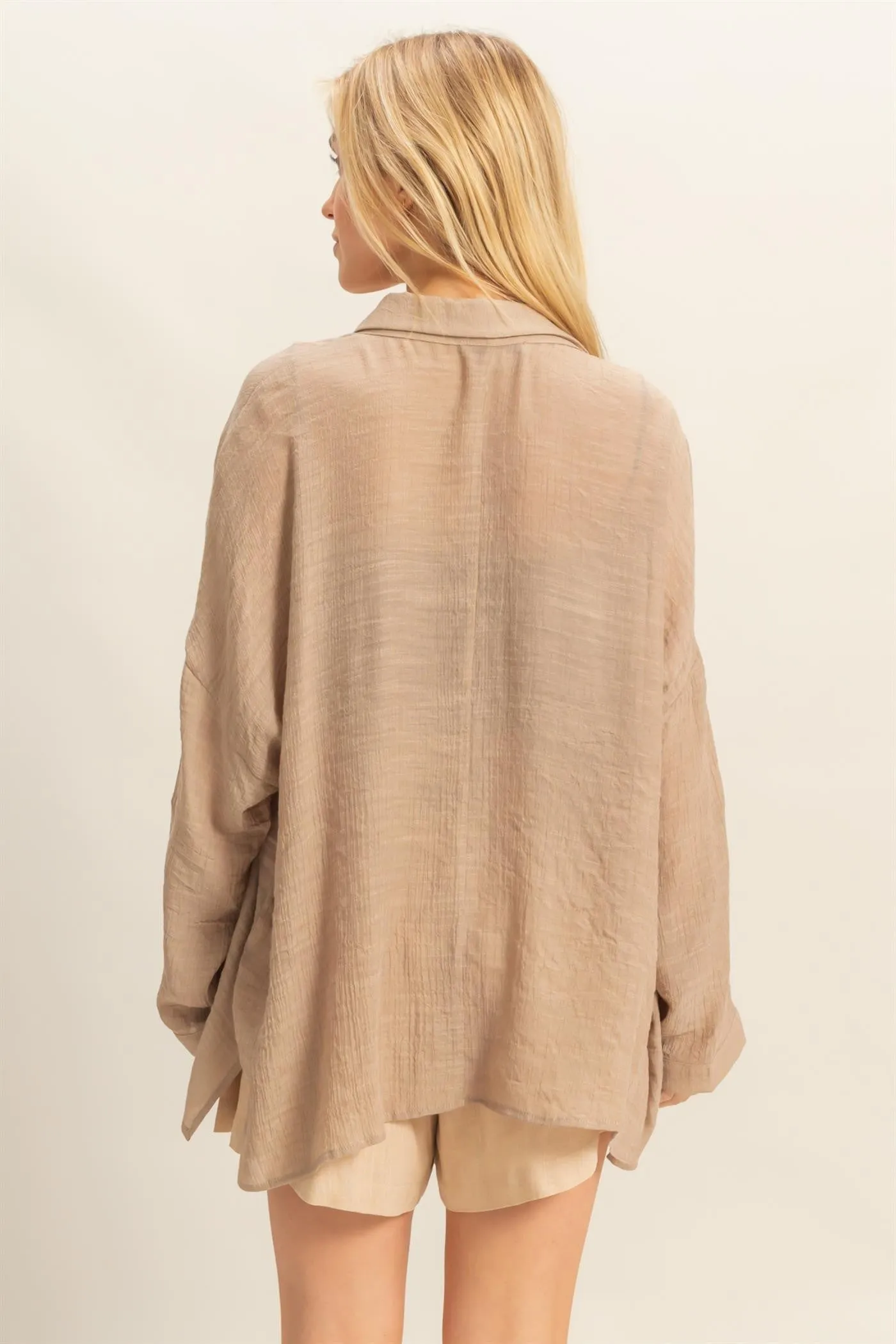Taupe Roll Up Sleeve Button-Up Oversized Shirt sold by Pinkblush product image thumbnail 4