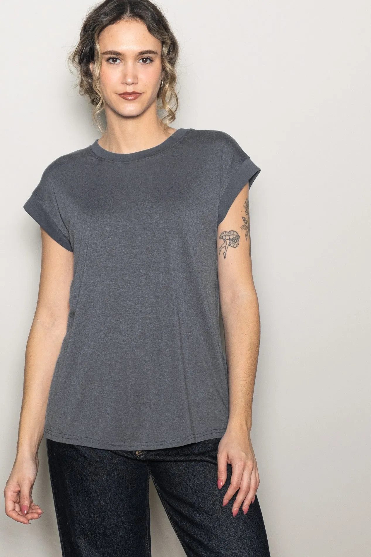 Charcoal Crew Neck Muscle Tee sold by Pinkblush
