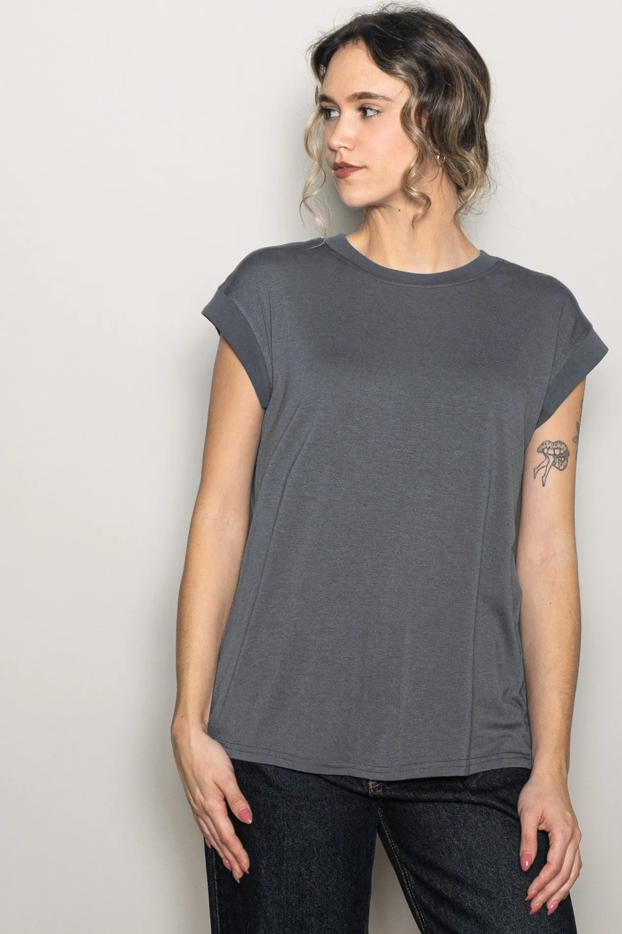 Charcoal Crew Neck Muscle Tee sold by Pinkblush product image thumbnail 2