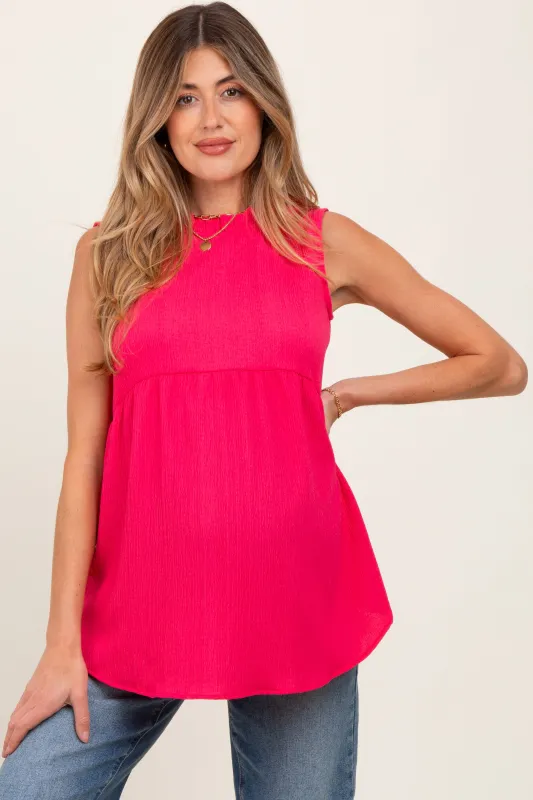 Fuchsia Ruffle Mock Neck Maternity Sleeveless Blouse sold by Pinkblush