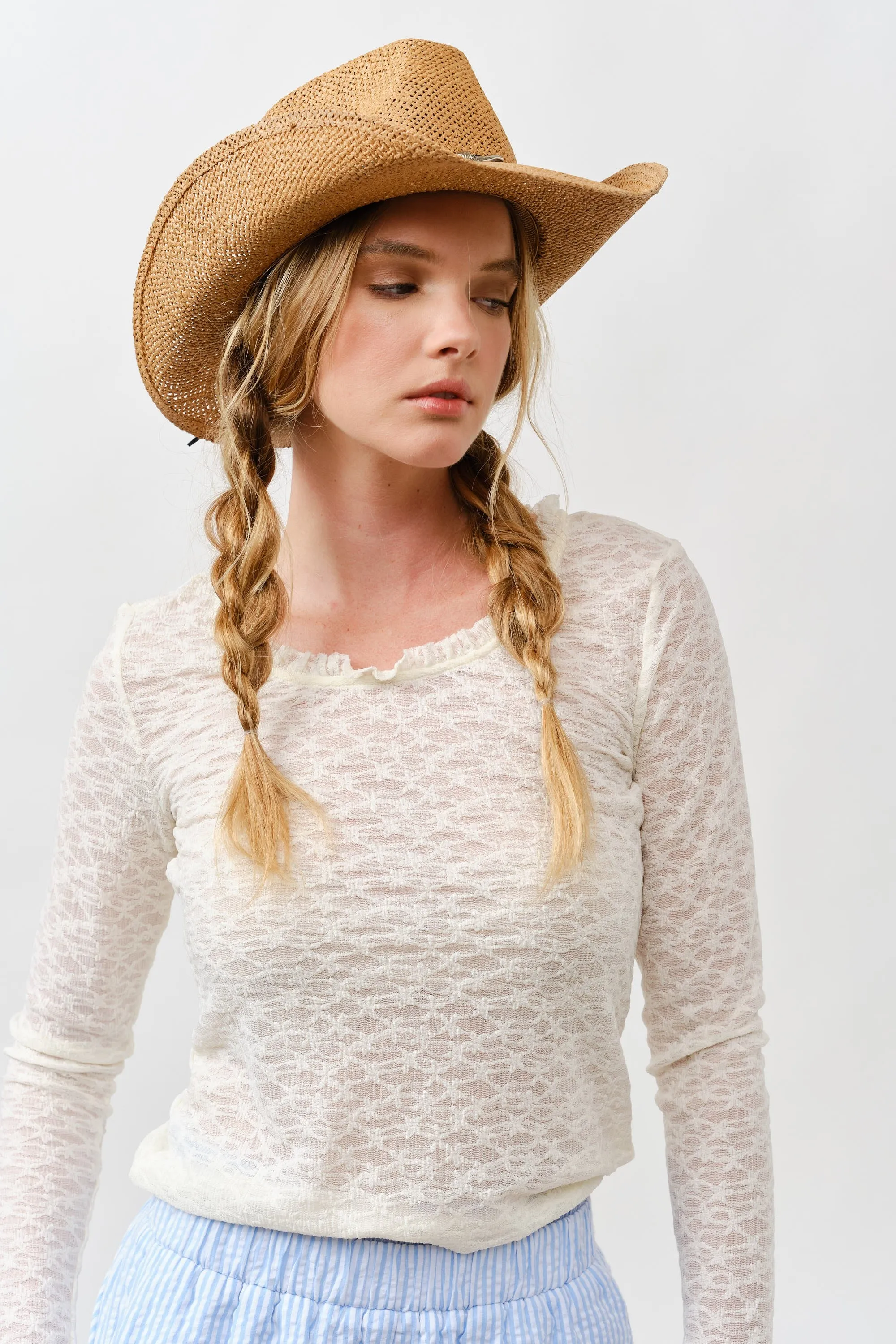 Cream Lace Ruffle Neckline Long Sleeve Top sold by Pinkblush product image thumbnail 2