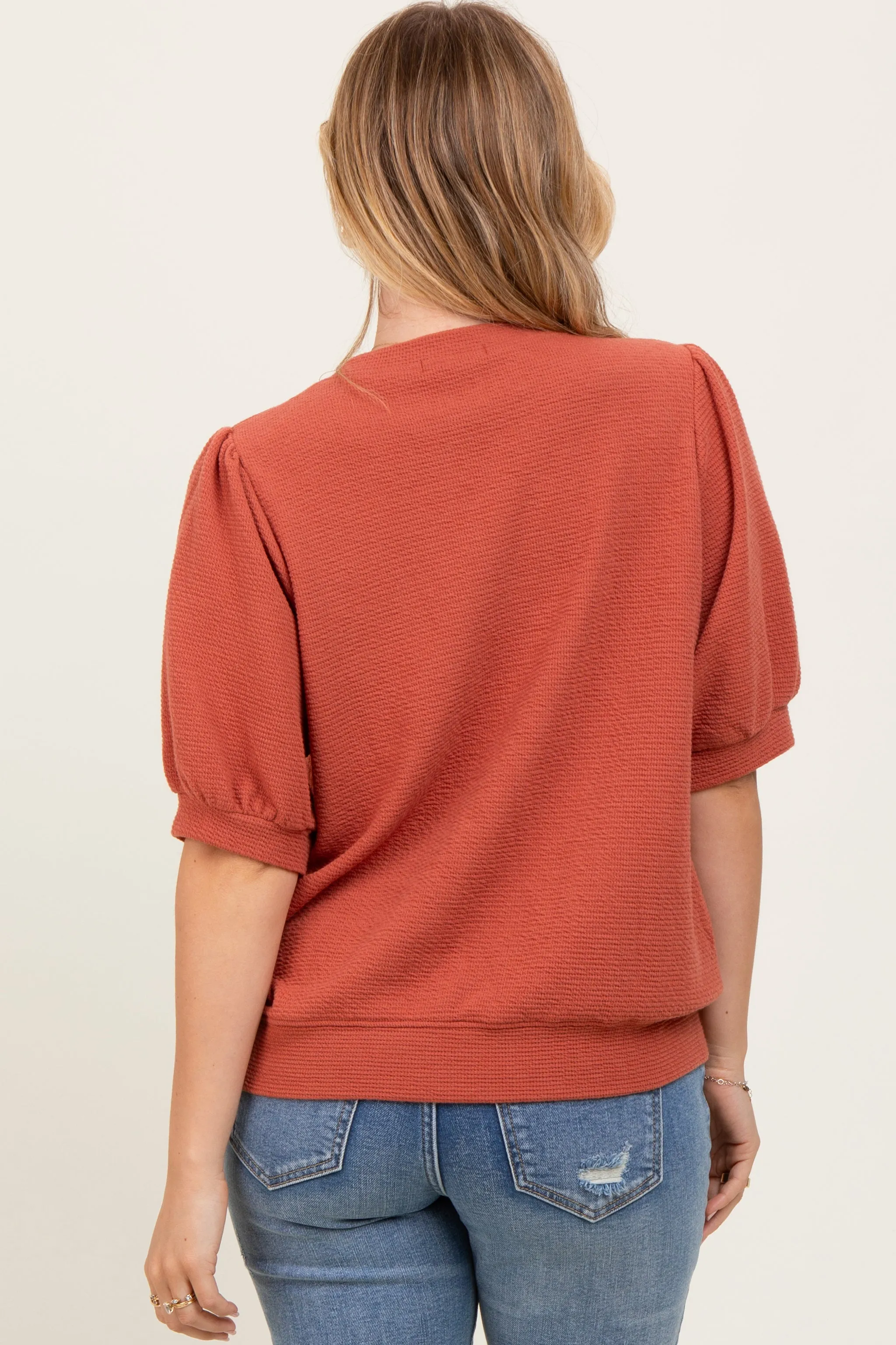 Rust Knit Puff Sleeve Top sold by Pinkblush product image thumbnail 4
