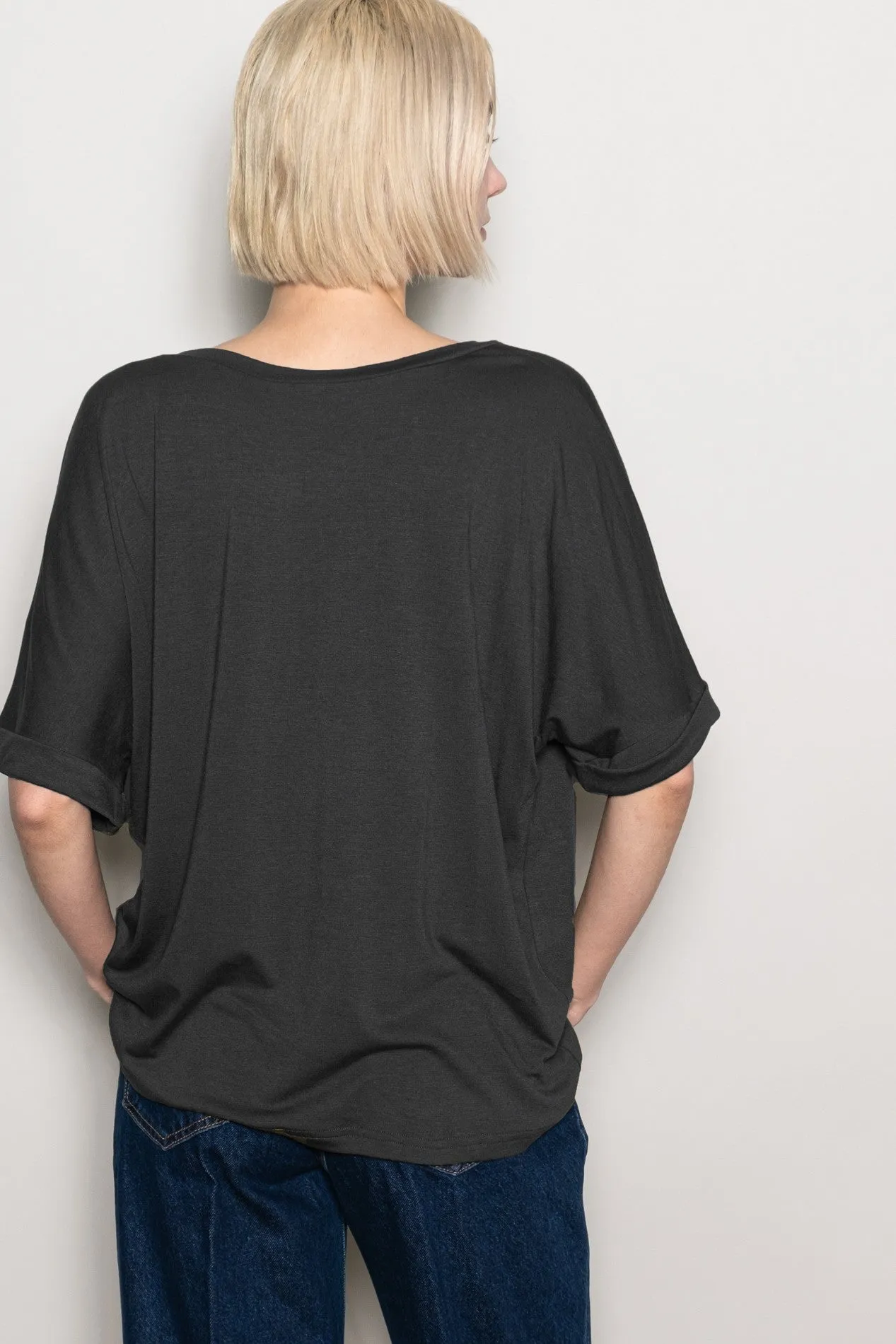 Black Oversized V-Neck Front Pocket T-Shirt sold by Pinkblush product image thumbnail 3