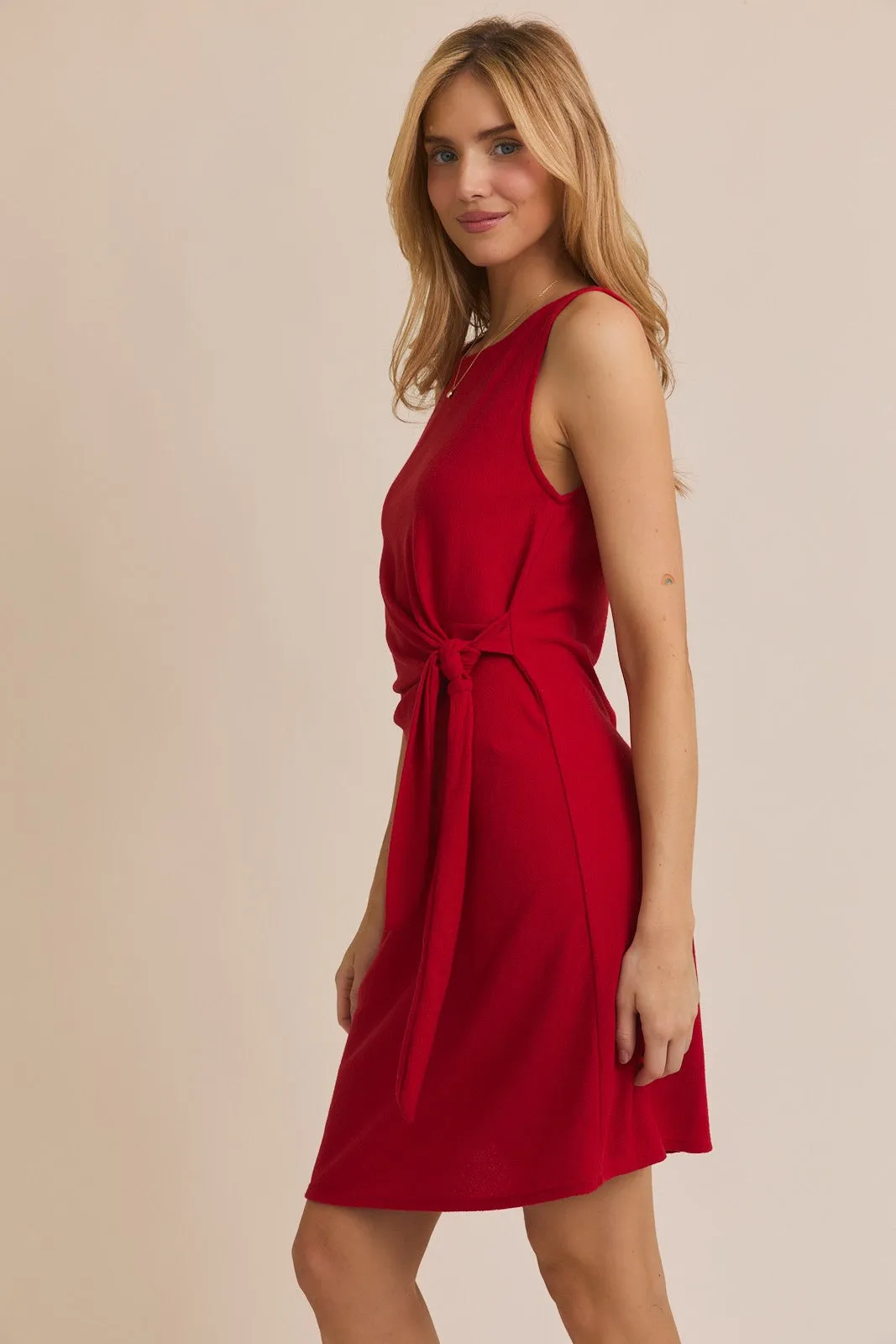 Red Boat Neck Sleeveless Side Tie Mini Dress sold by Pinkblush product image thumbnail 2