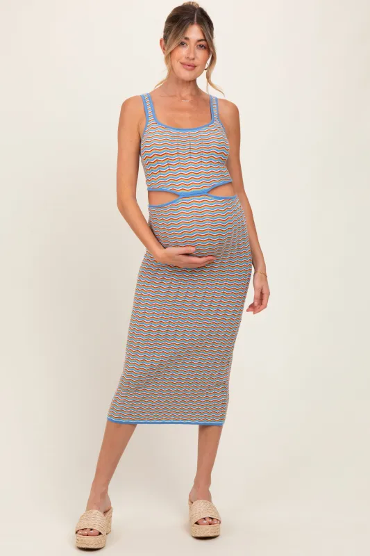Aqua Chevron Knit Cutout Maternity Midi Dress made by MABLE
