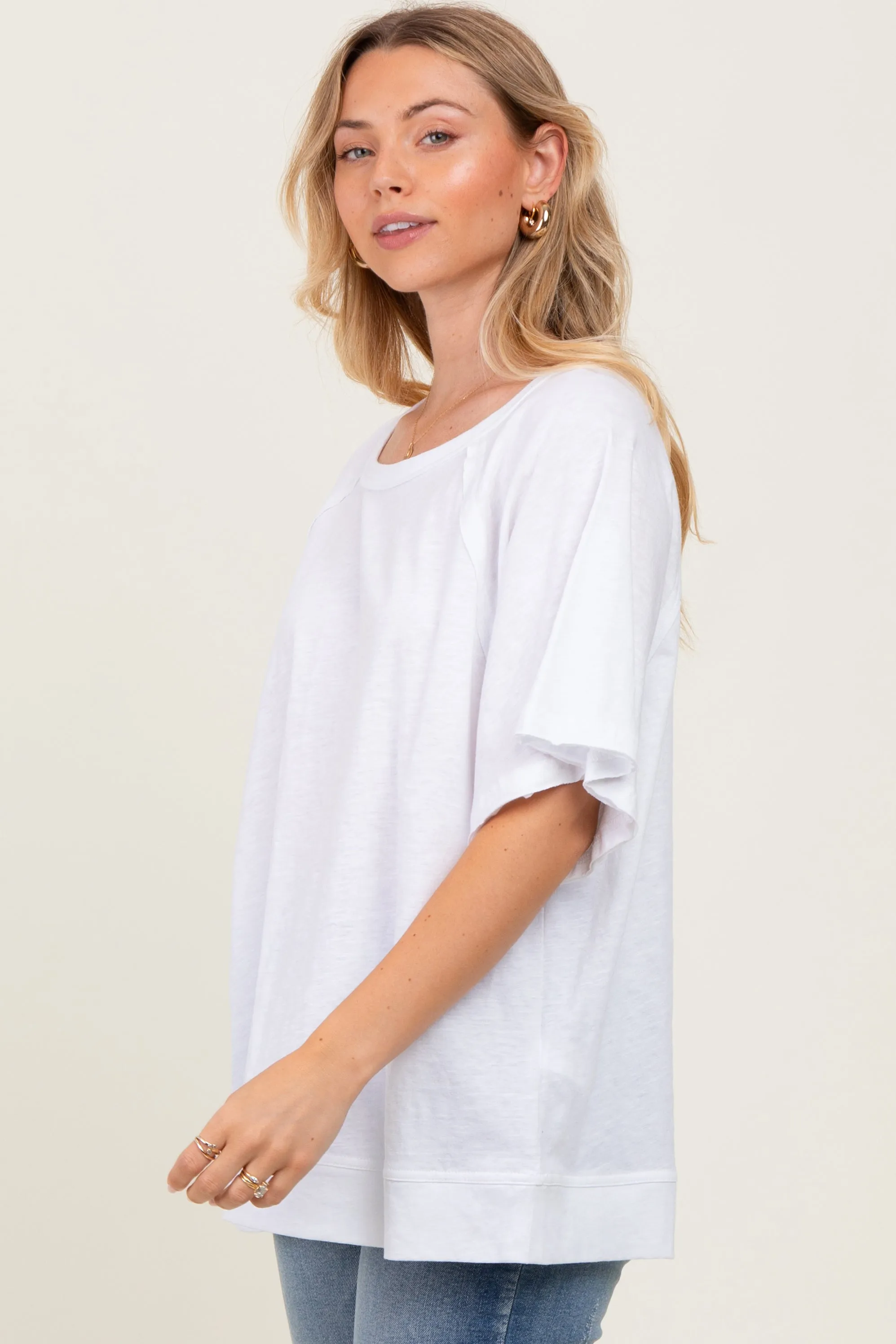 White Oversized Raw Hem Short Sleeve Tee sold by Pinkblush product image thumbnail 2