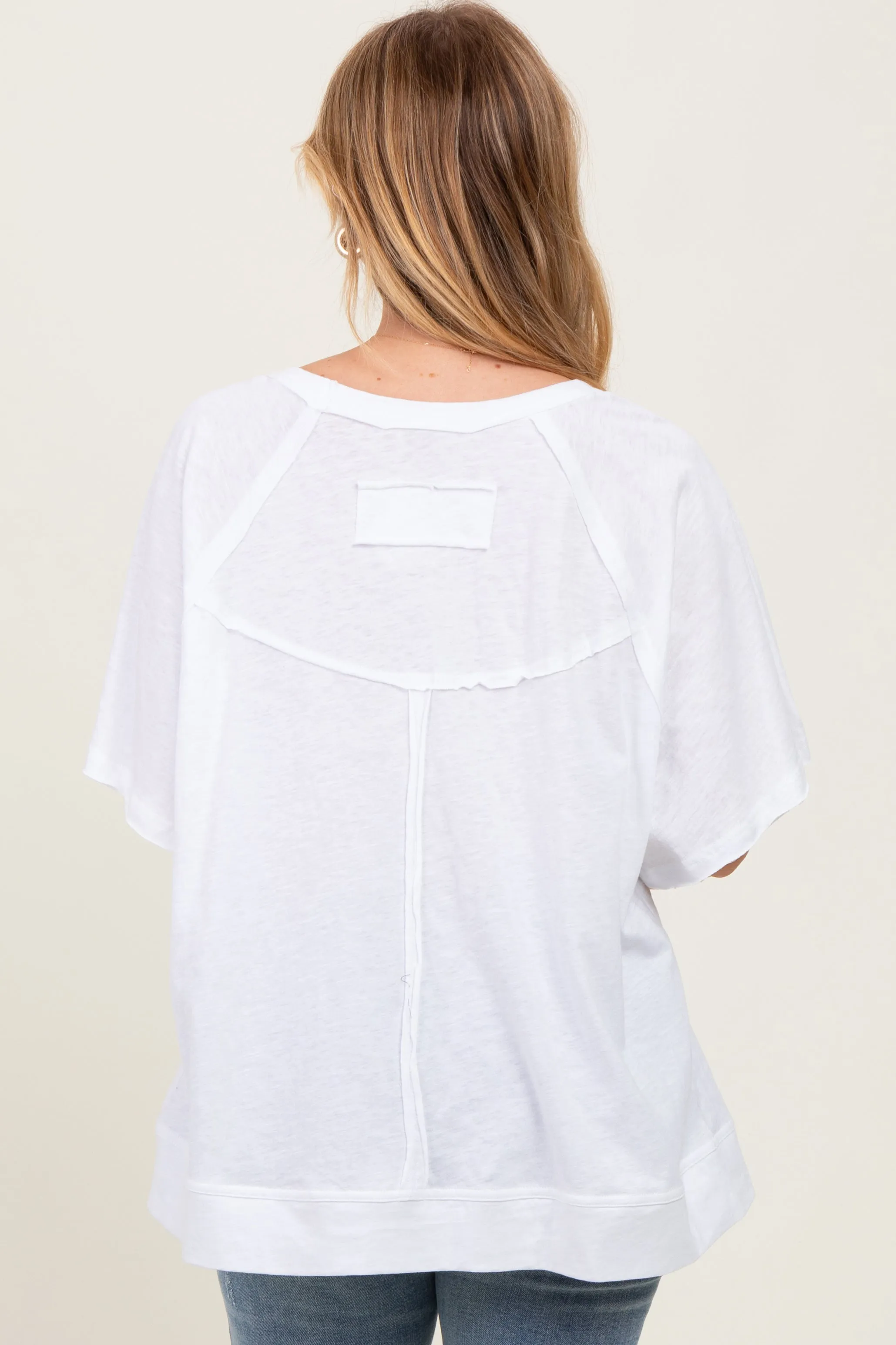 White Oversized Raw Hem Short Sleeve Tee sold by Pinkblush product image thumbnail 3