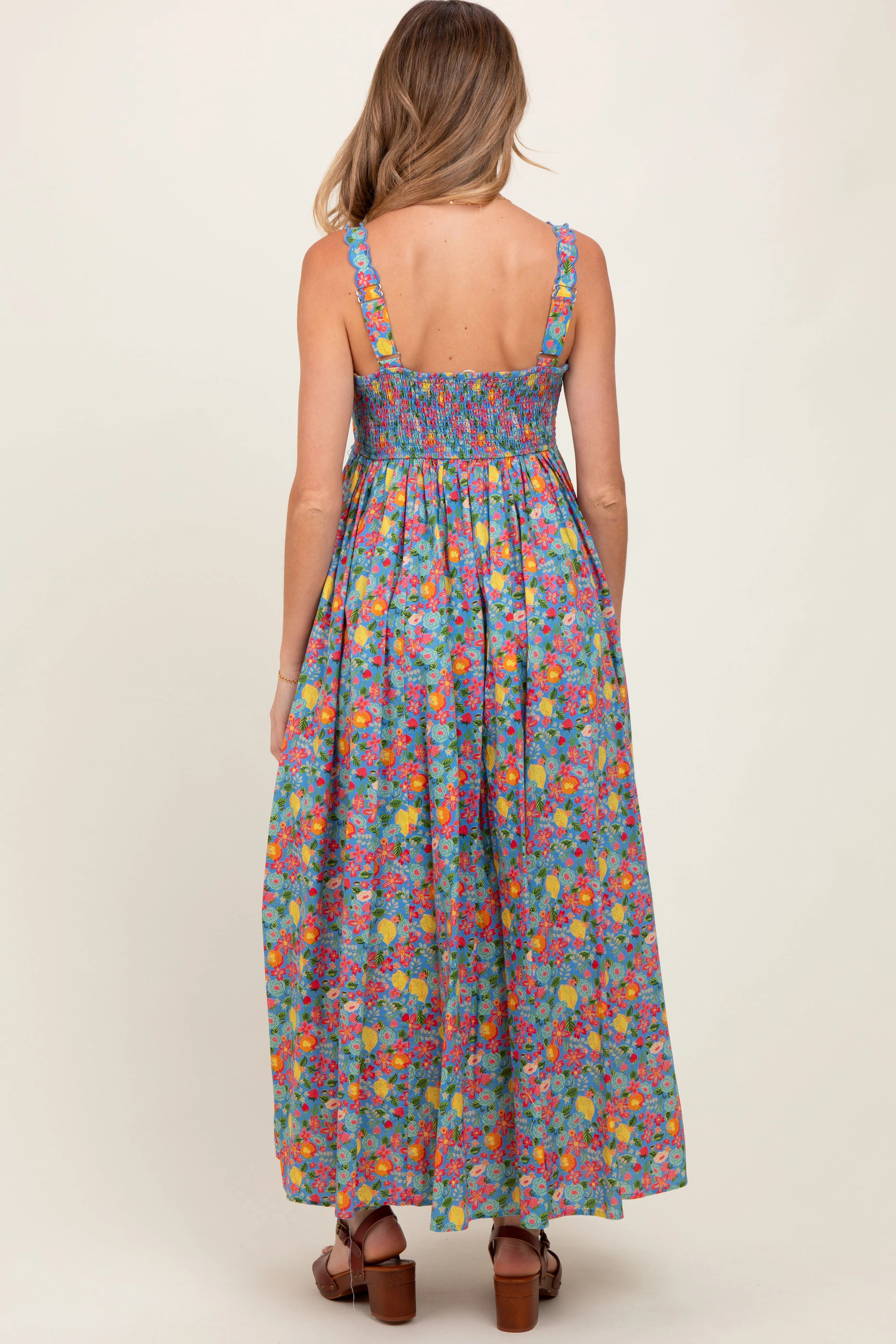 Blue Floral Scallop Detail Sleeveless Maternity Maxi Dress sold by Pinkblush product image thumbnail 3