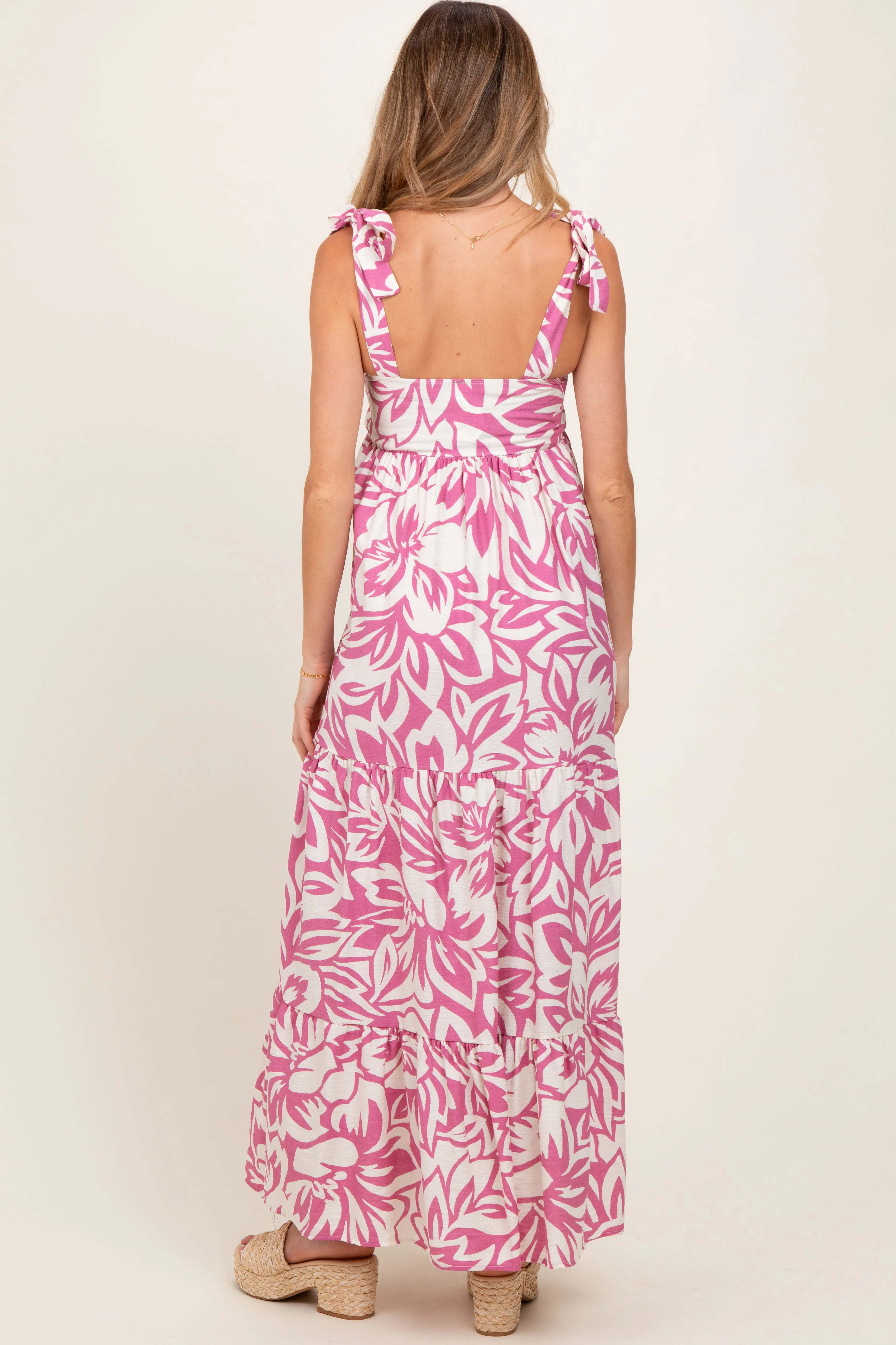 Mauve Floral Shoulder Tie Tiered Maternity Maxi Dress sold by Pinkblush product image thumbnail 4
