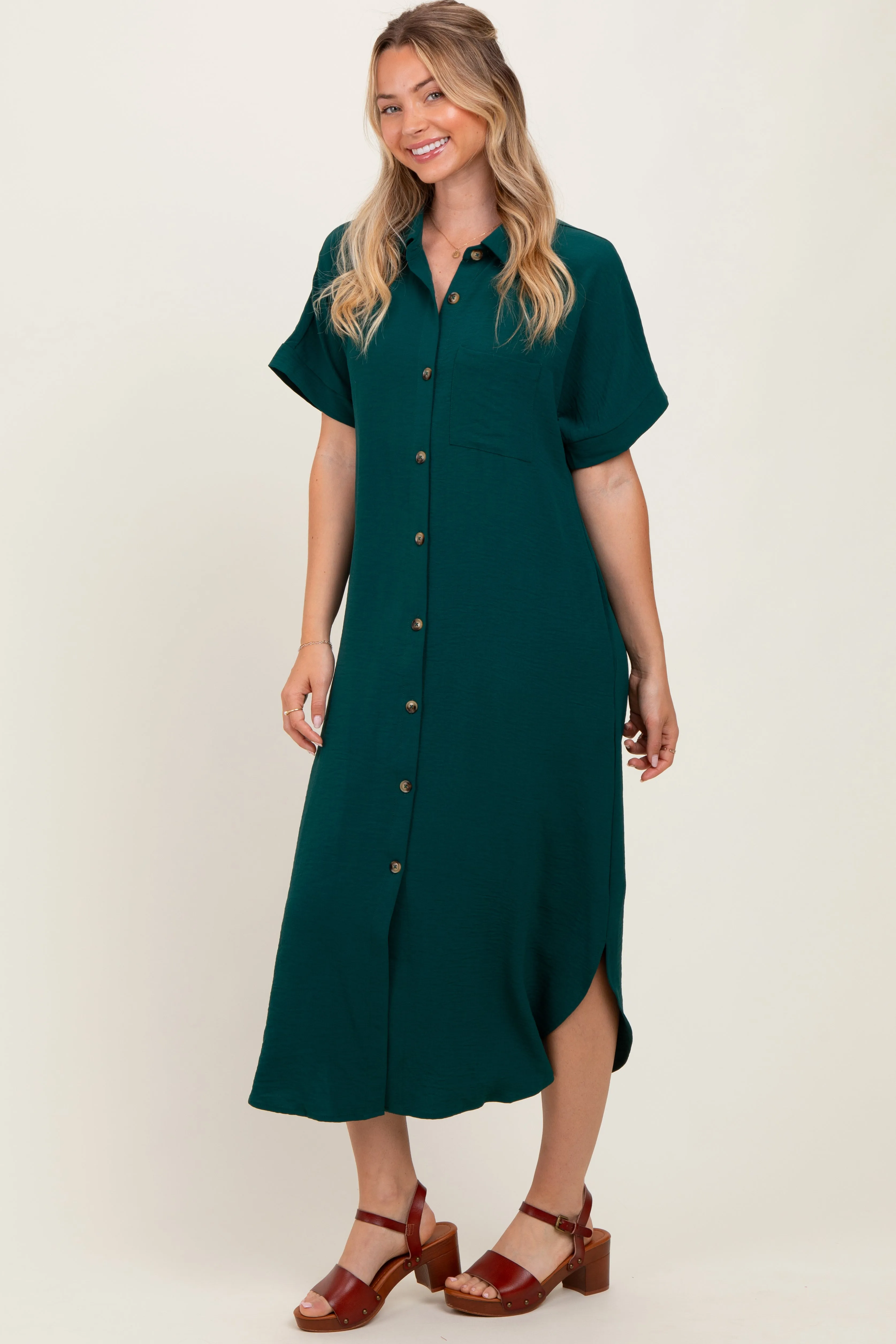 Royal Blue Button Down Front Pocket Midi Dress sold by Pinkblush product image thumbnail 3