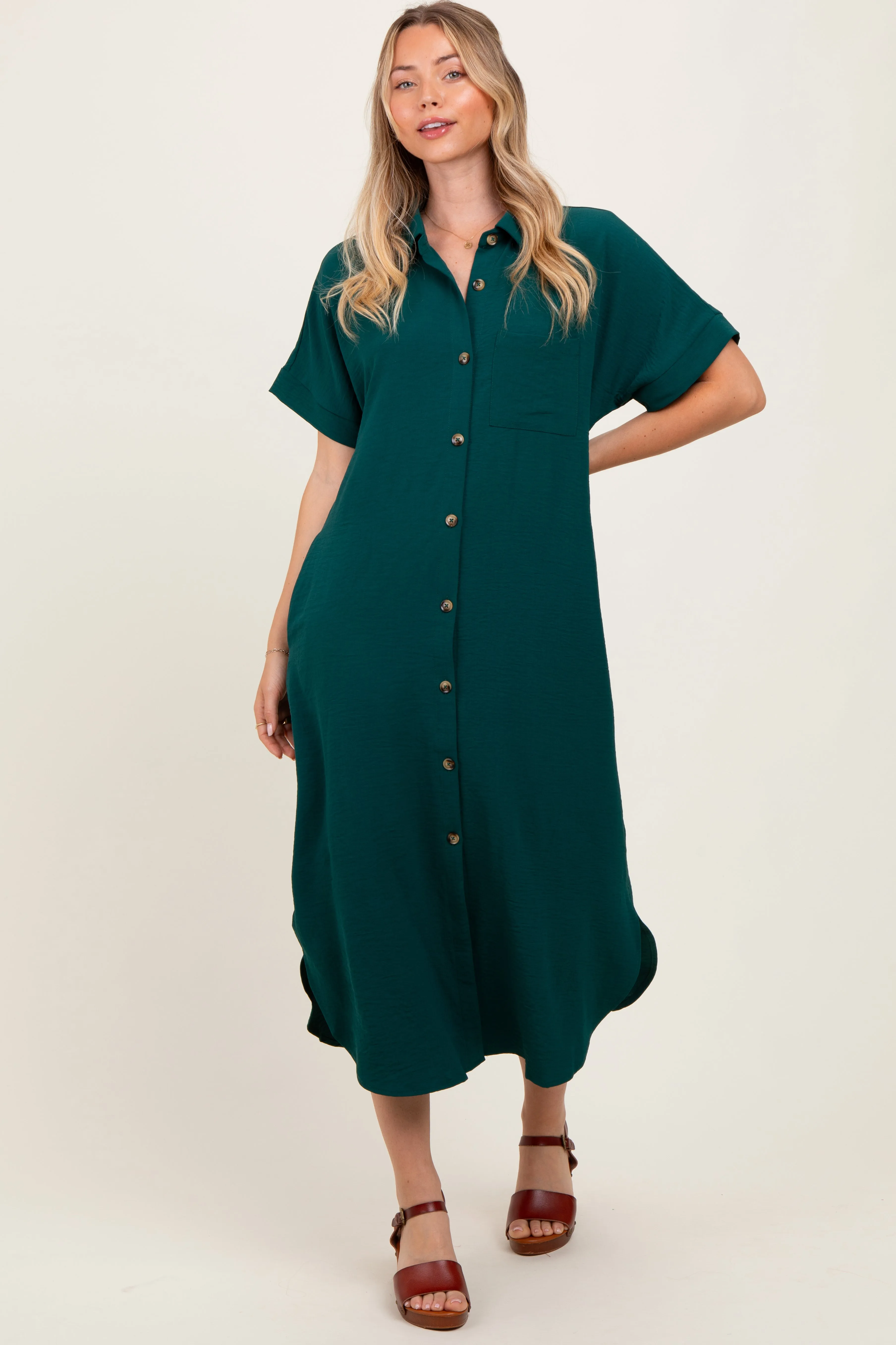 Royal Blue Button Down Front Pocket Midi Dress sold by Pinkblush product image thumbnail 2