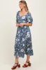 Light Navy Floral Sweetheart Neckline Midi Dress sold by Pinkblush