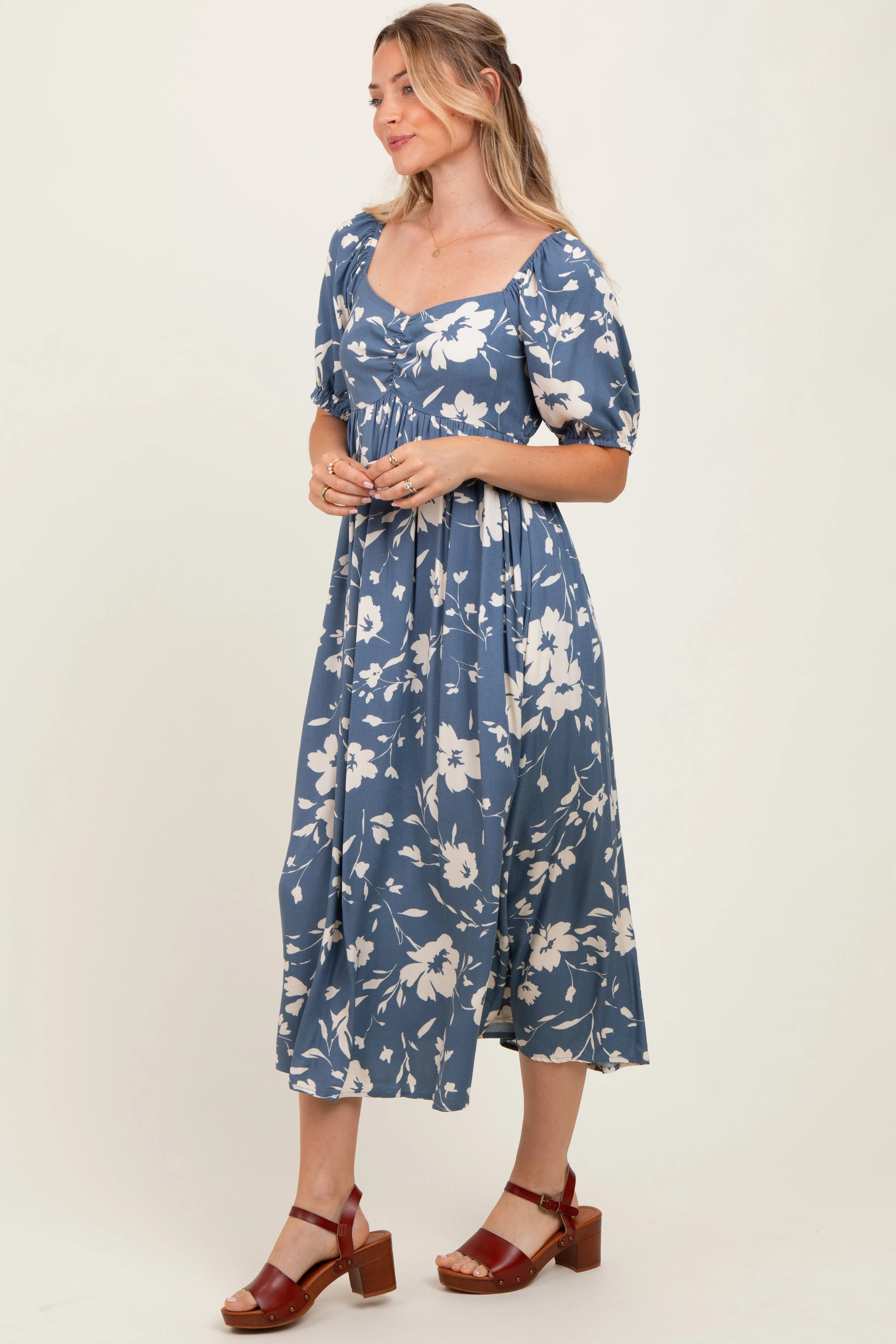 Light Navy Floral Sweetheart Neckline Midi Dress sold by Pinkblush product image thumbnail 2