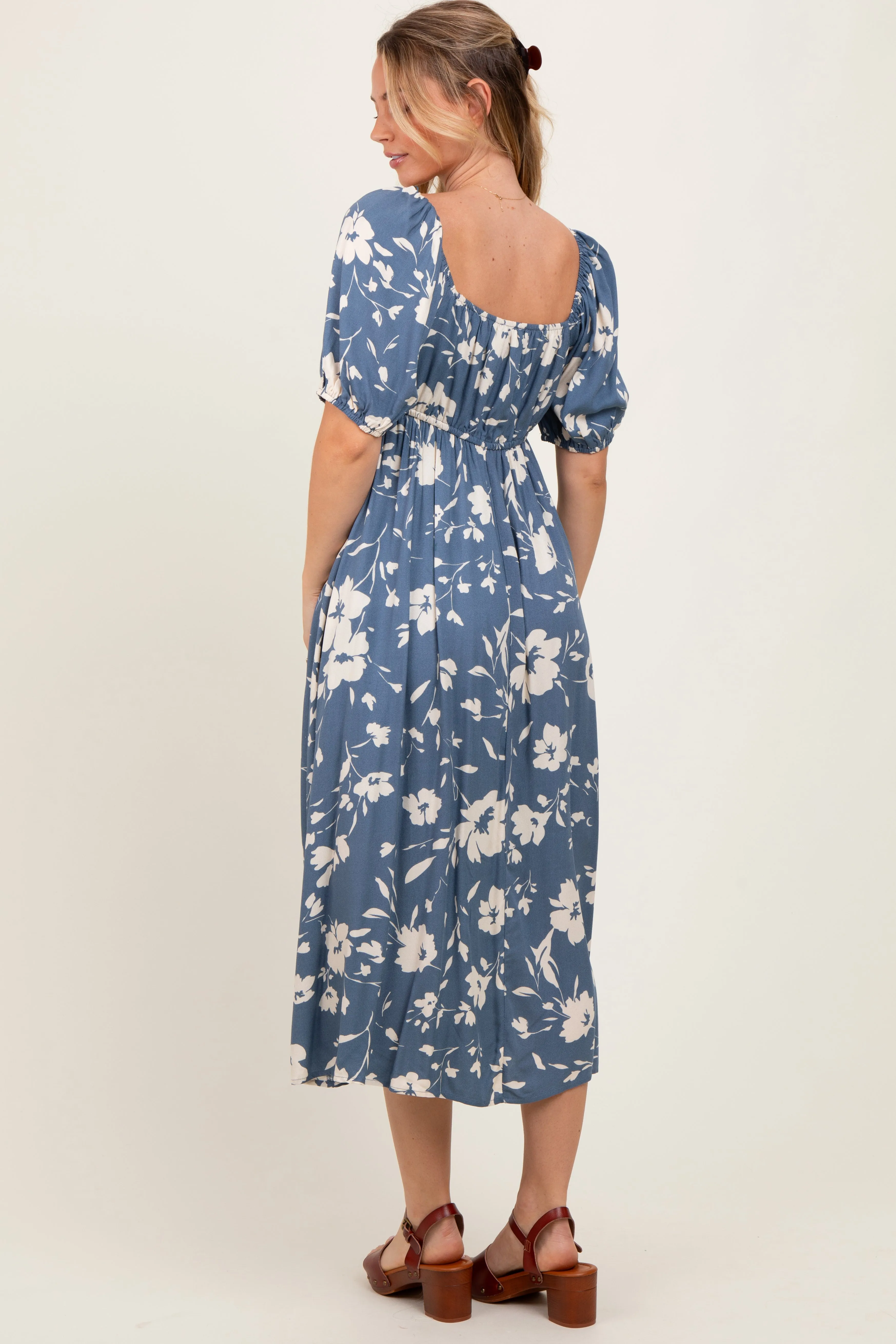 Light Navy Floral Sweetheart Neckline Midi Dress sold by Pinkblush product image thumbnail 3