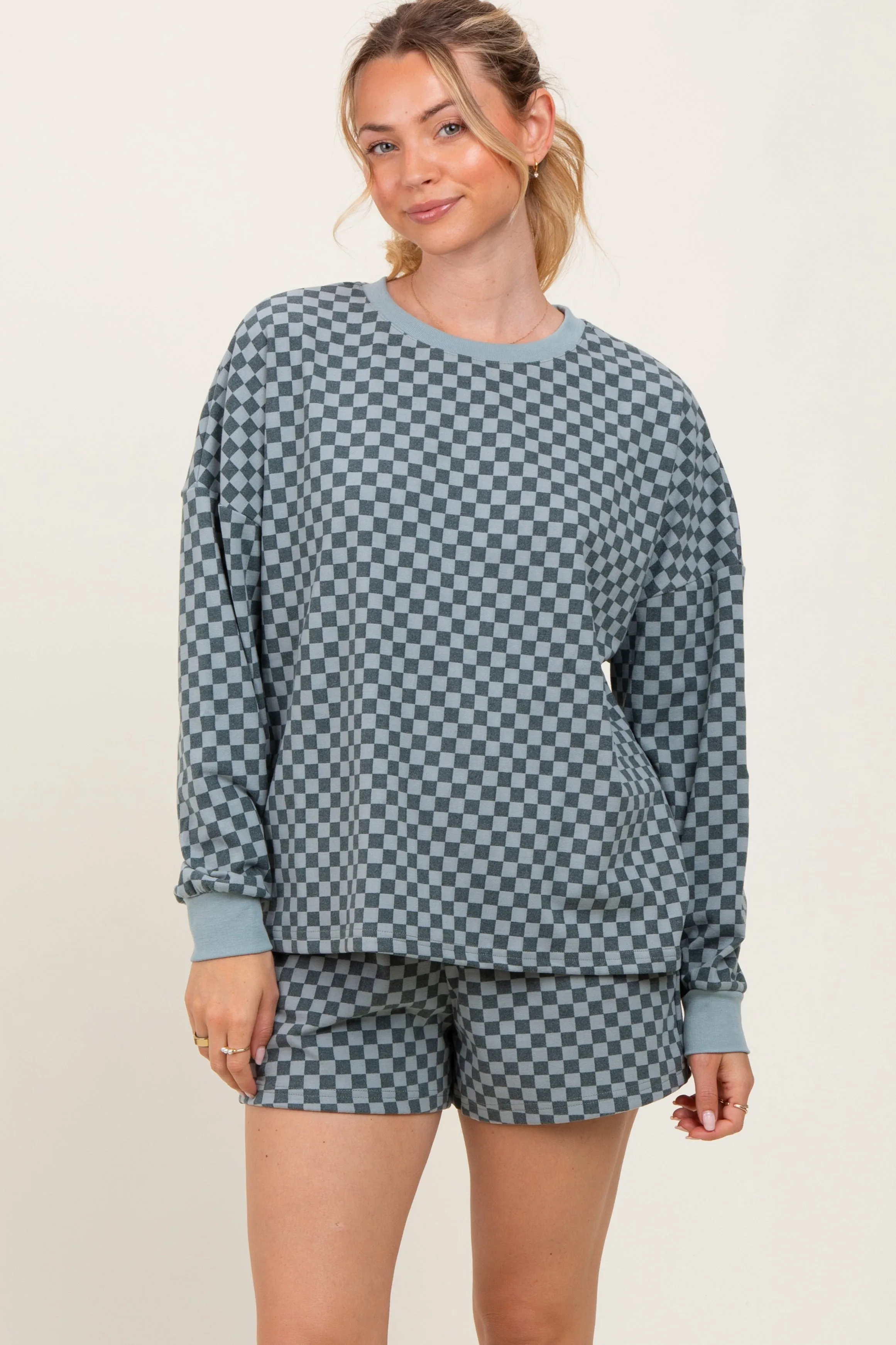 Dark Teal Checkered Plaid Pullover Shorts Set sold by Pinkblush product image thumbnail 3