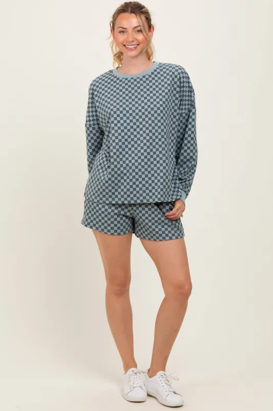 Dark Teal Checkered Plaid Pullover Shorts Set sold by Pinkblush