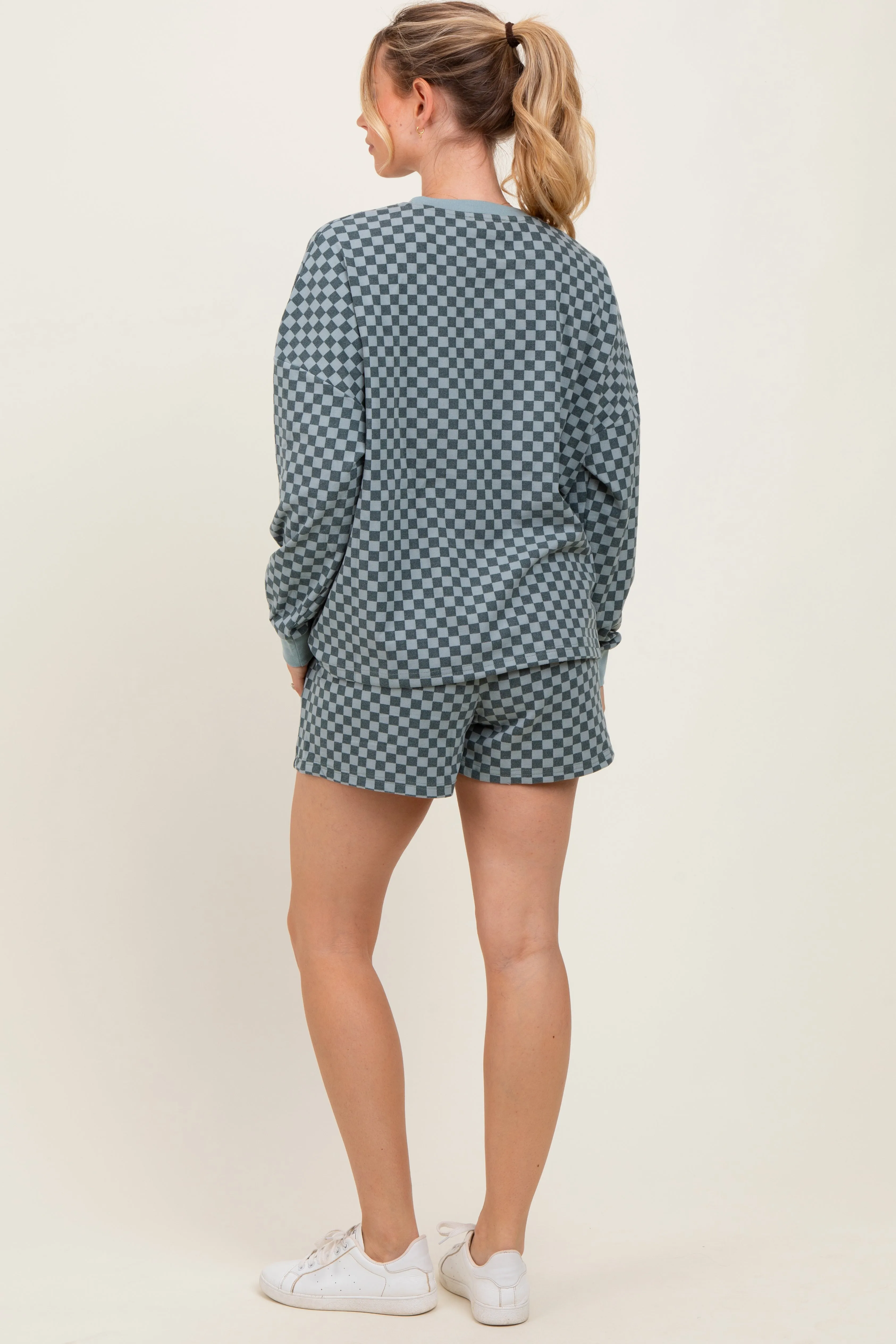 Dark Teal Checkered Plaid Pullover Shorts Set sold by Pinkblush product image thumbnail 2