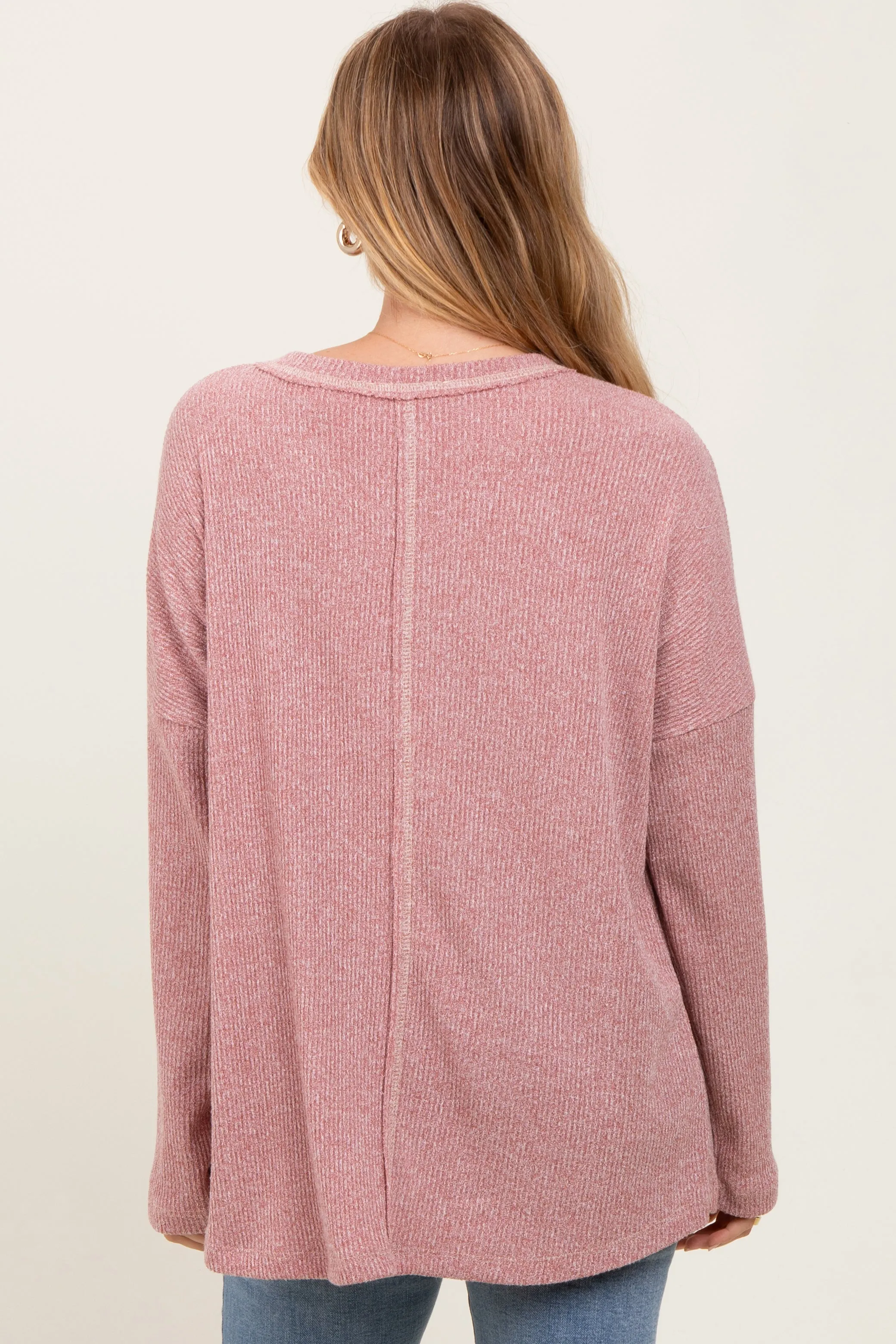 Mauve Ribbed Brushed Knit Oversized Long Sleeve Top sold by Pinkblush product image thumbnail 4