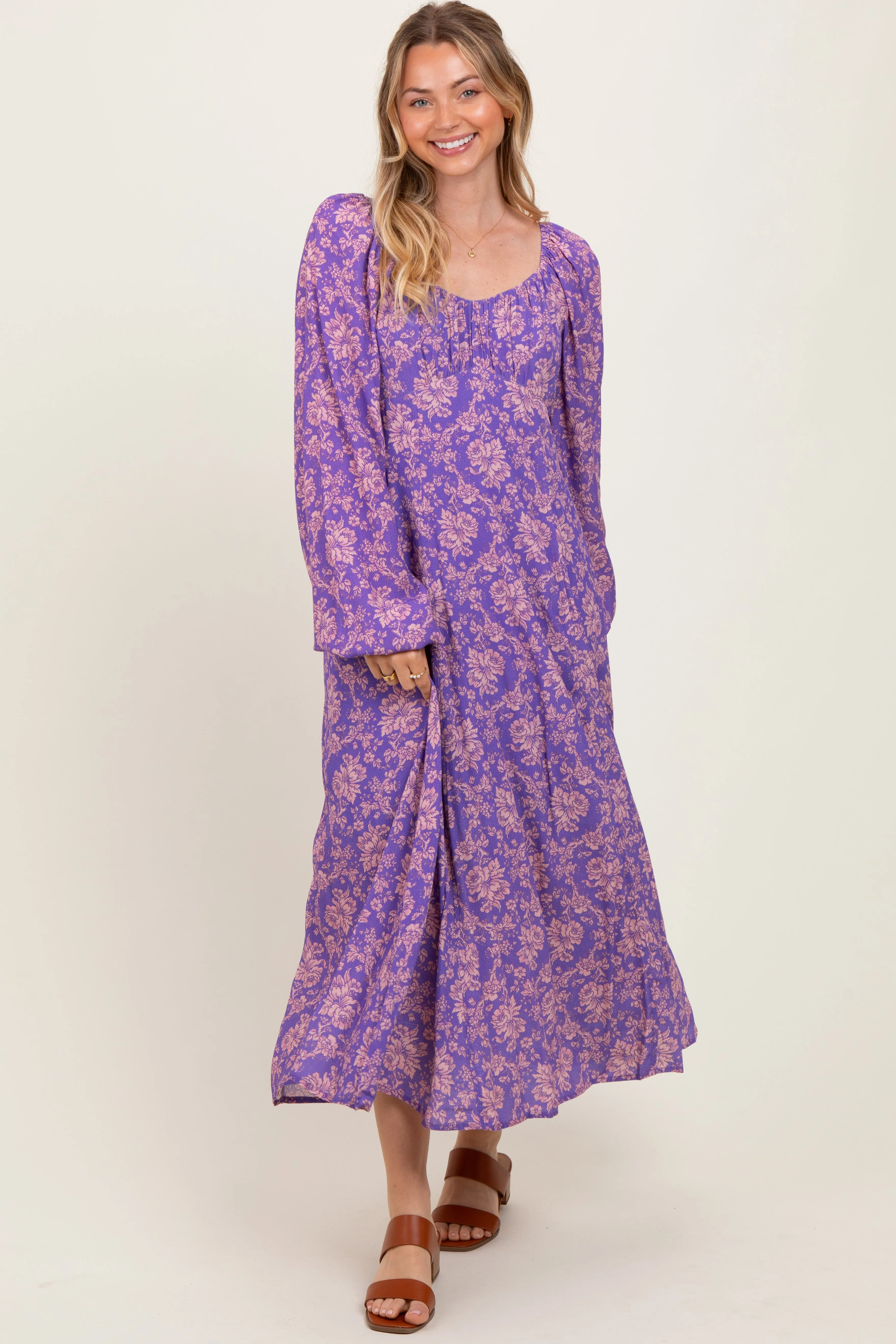 Purple Floral Long Sleeve Dress sold by Pinkblush