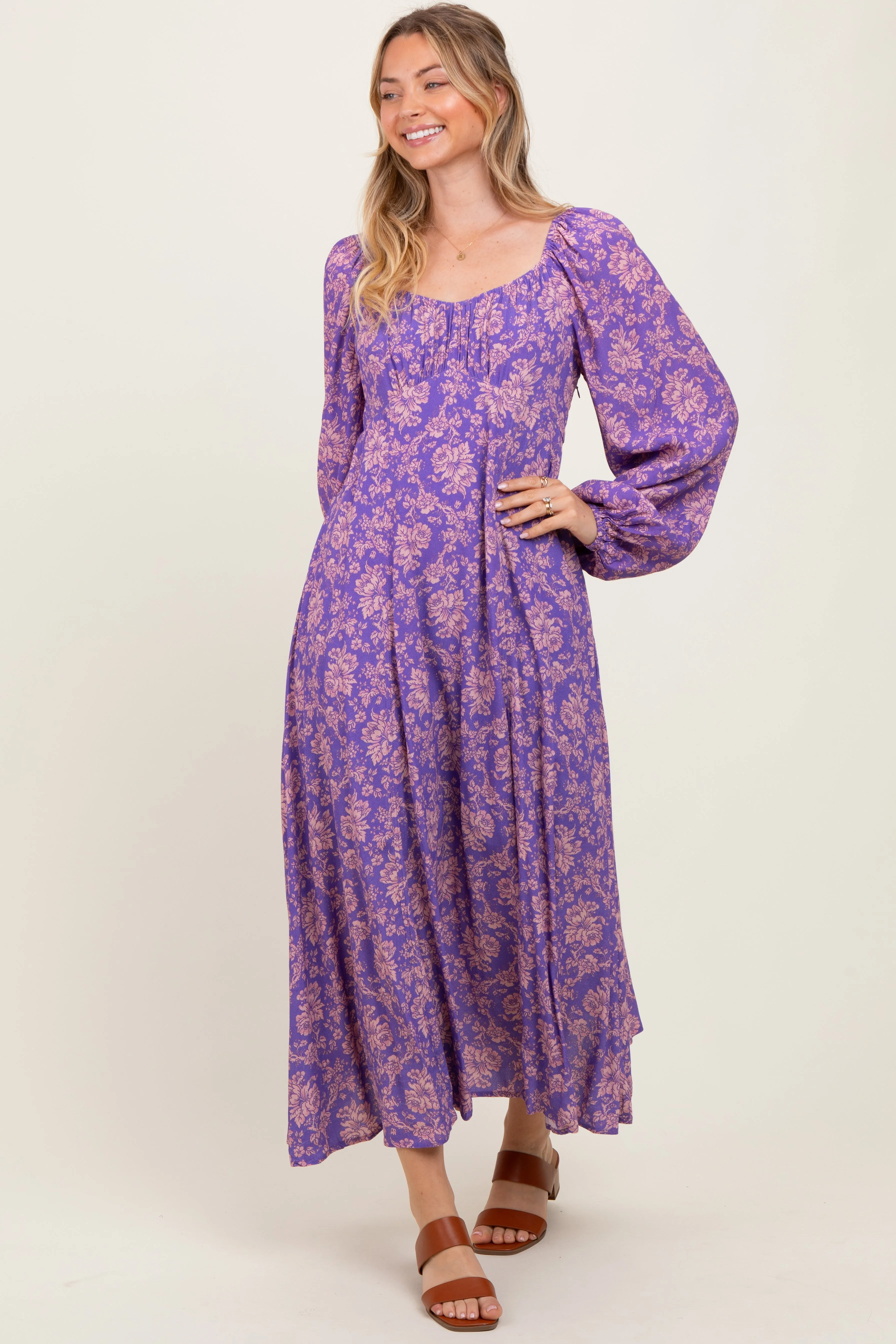 Purple Floral Long Sleeve Dress sold by Pinkblush product image thumbnail 2