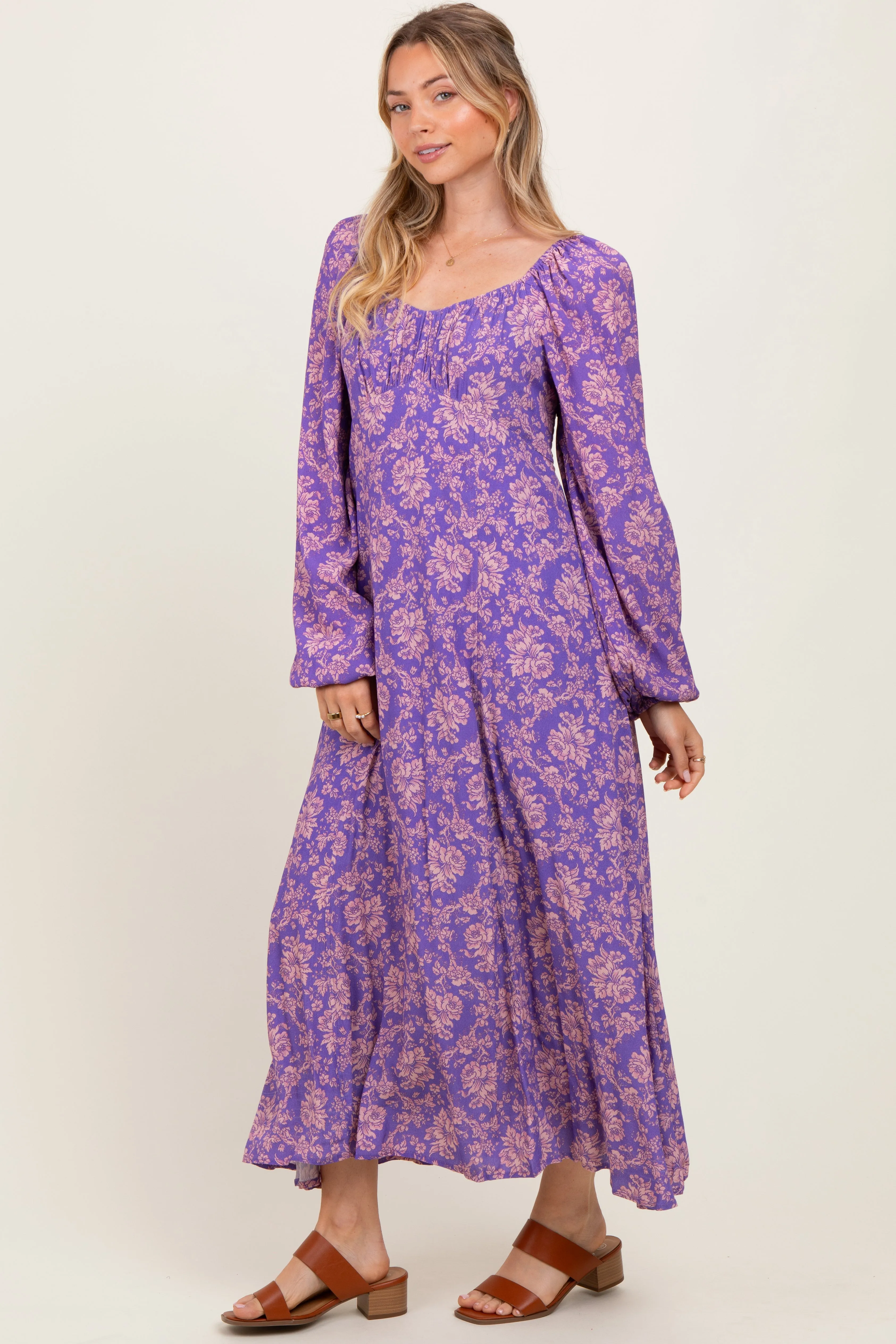 Purple Floral Long Sleeve Dress sold by Pinkblush product image thumbnail 3