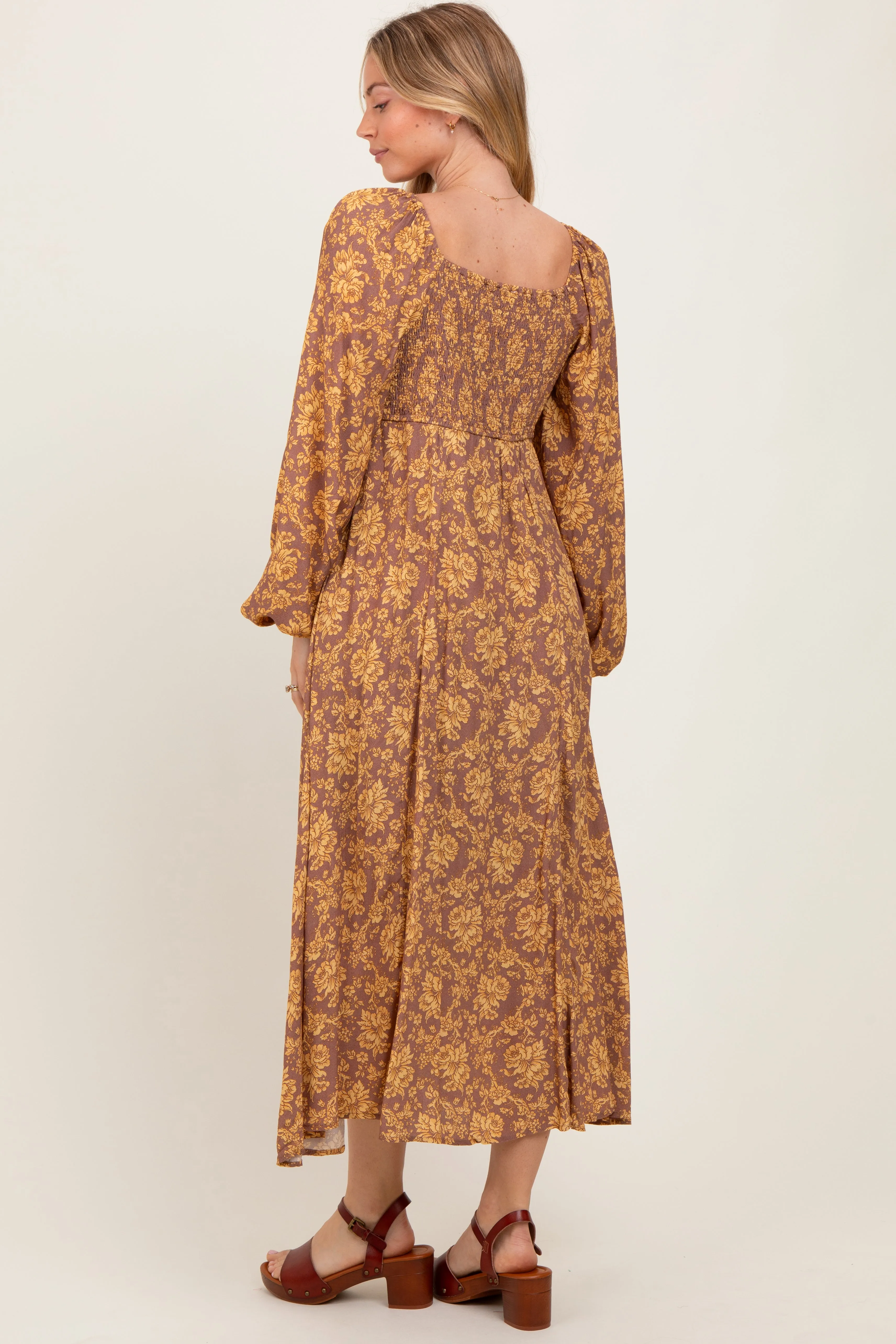 Camel Floral Long Sleeve Dress sold by Pinkblush product image thumbnail 4