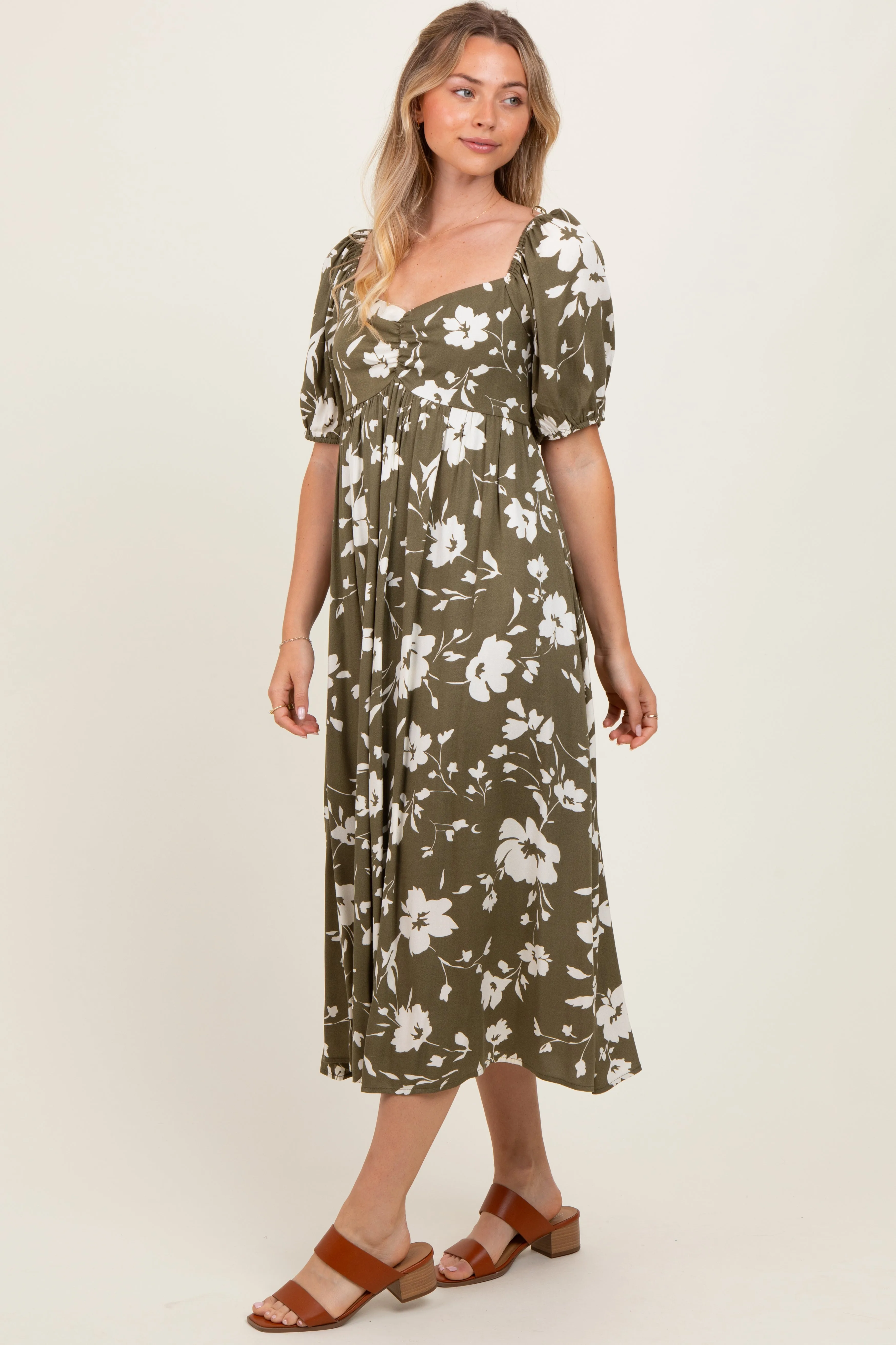 Olive Floral Sweetheart Neckline Midi Dress sold by Pinkblush product image thumbnail 3