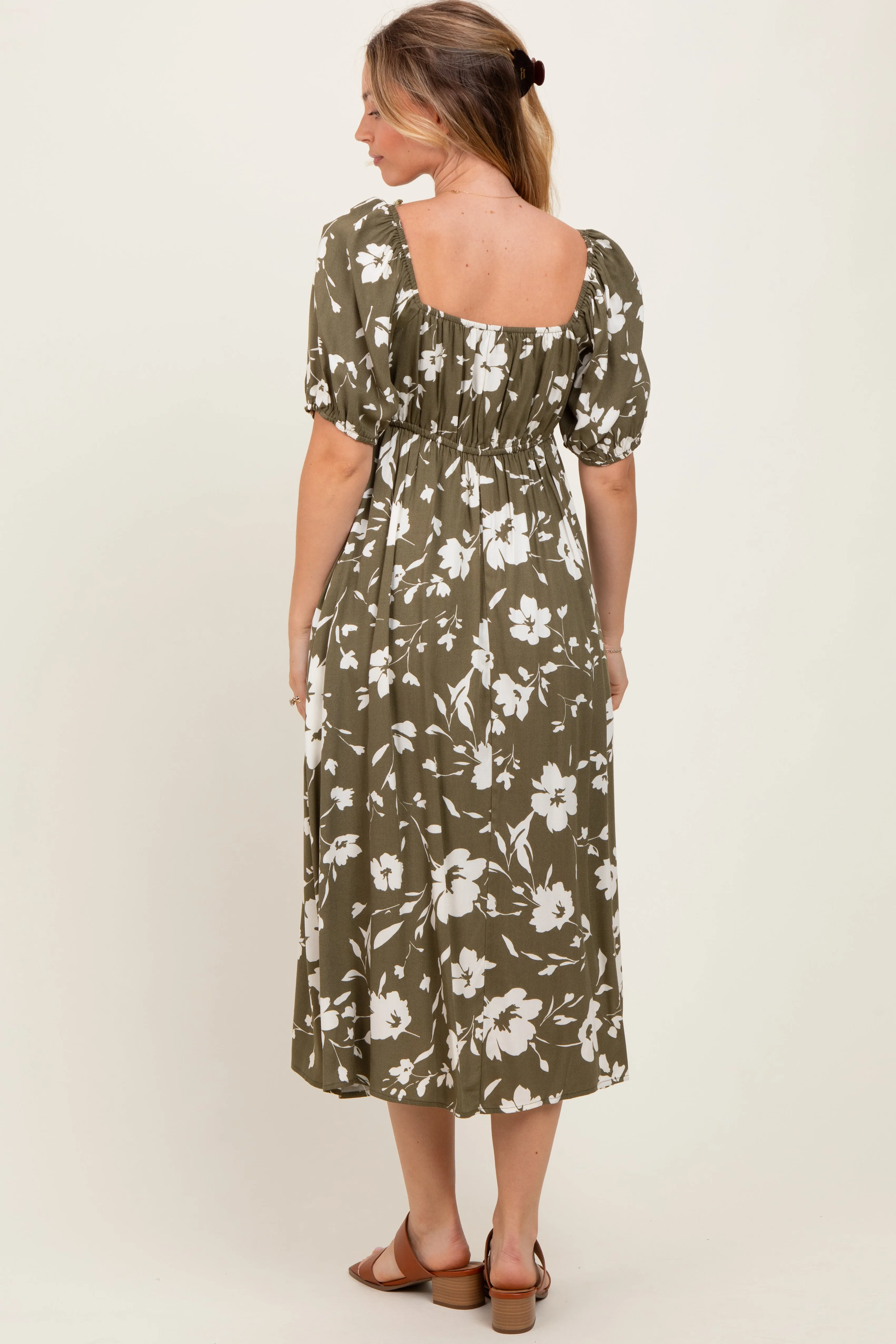 Olive Floral Sweetheart Neckline Midi Dress sold by Pinkblush product image thumbnail 4