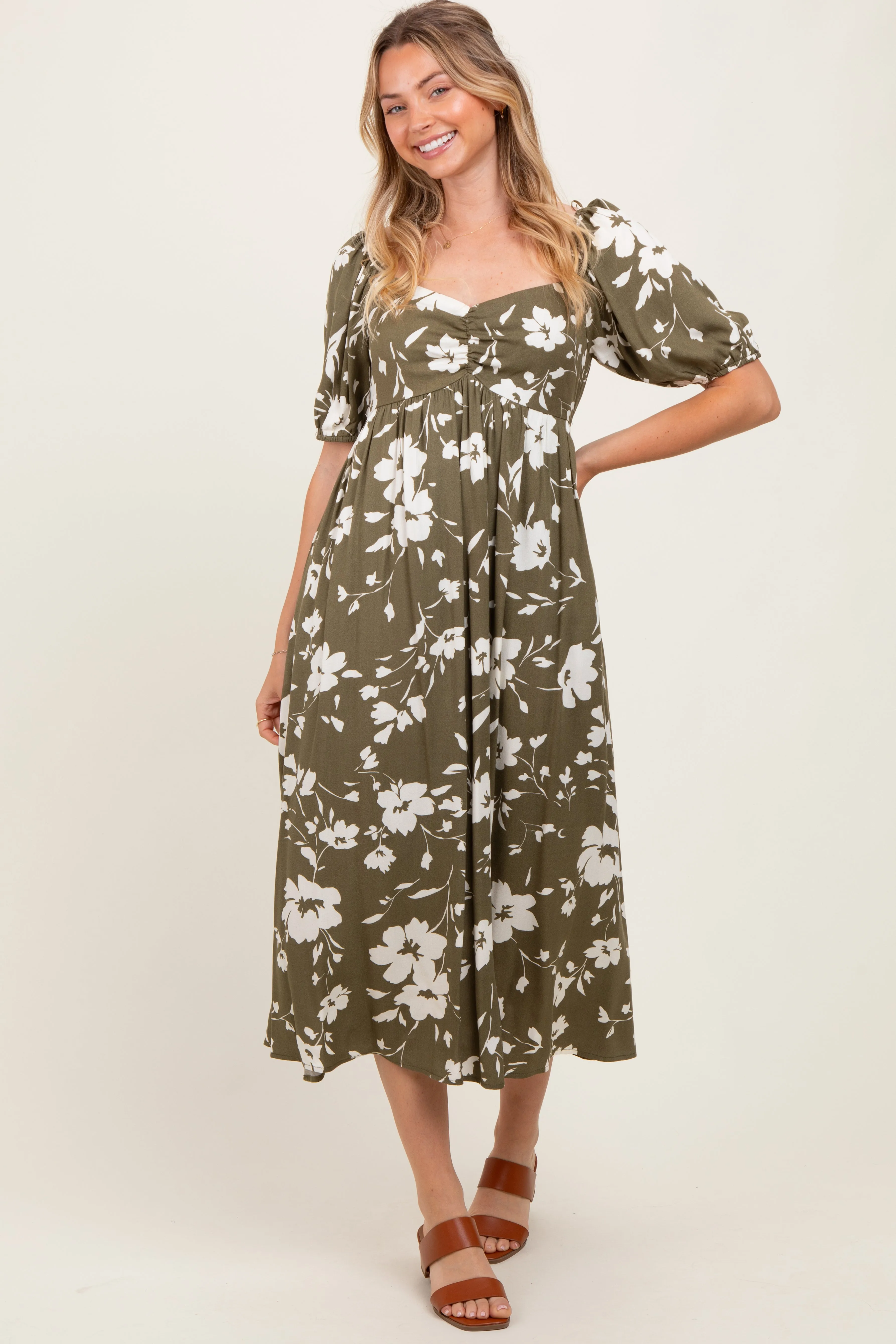 Olive Floral Sweetheart Neckline Midi Dress sold by Pinkblush product image thumbnail 2