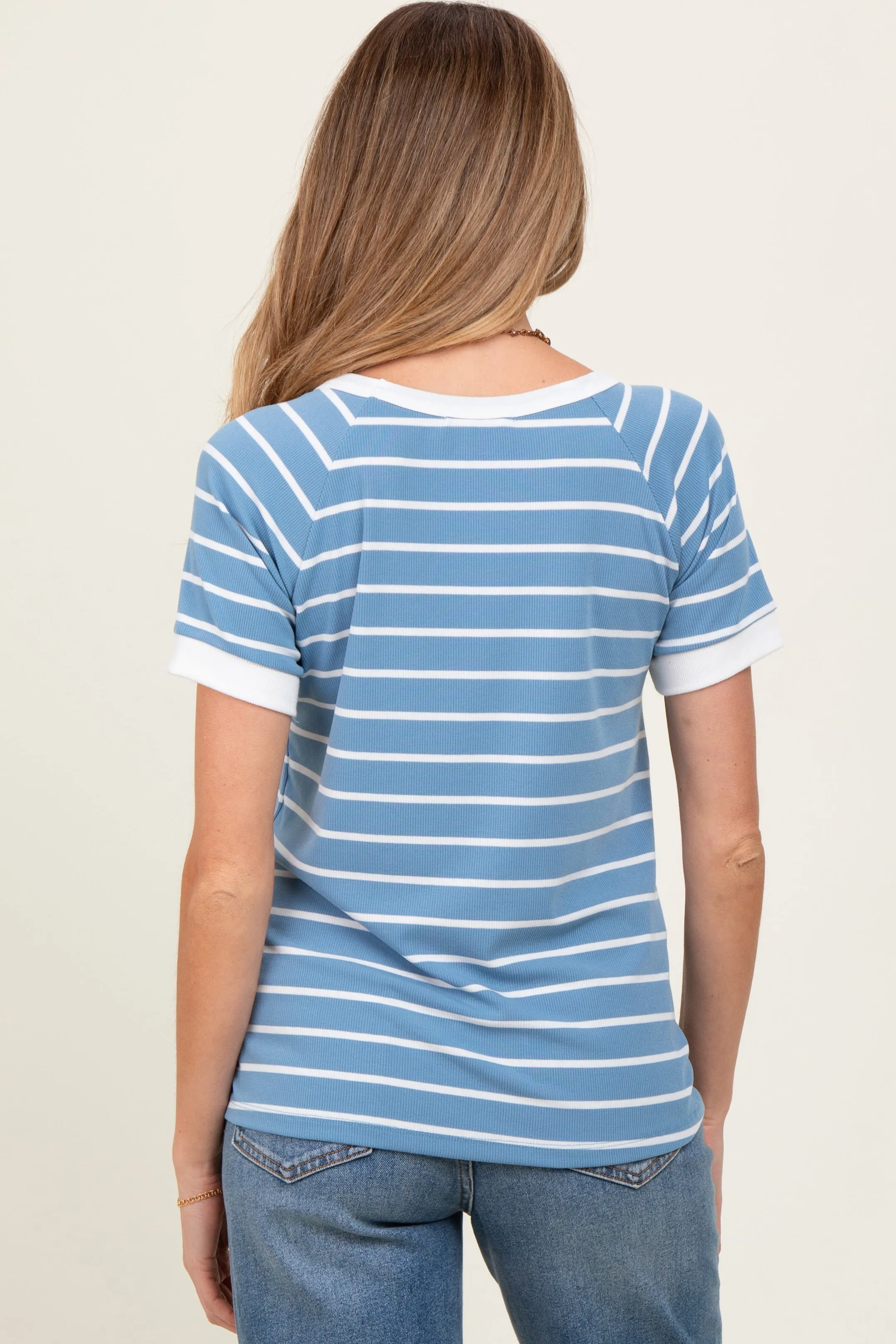 Blue Striped Contrast Border Maternity Top sold by Pinkblush product image thumbnail 4