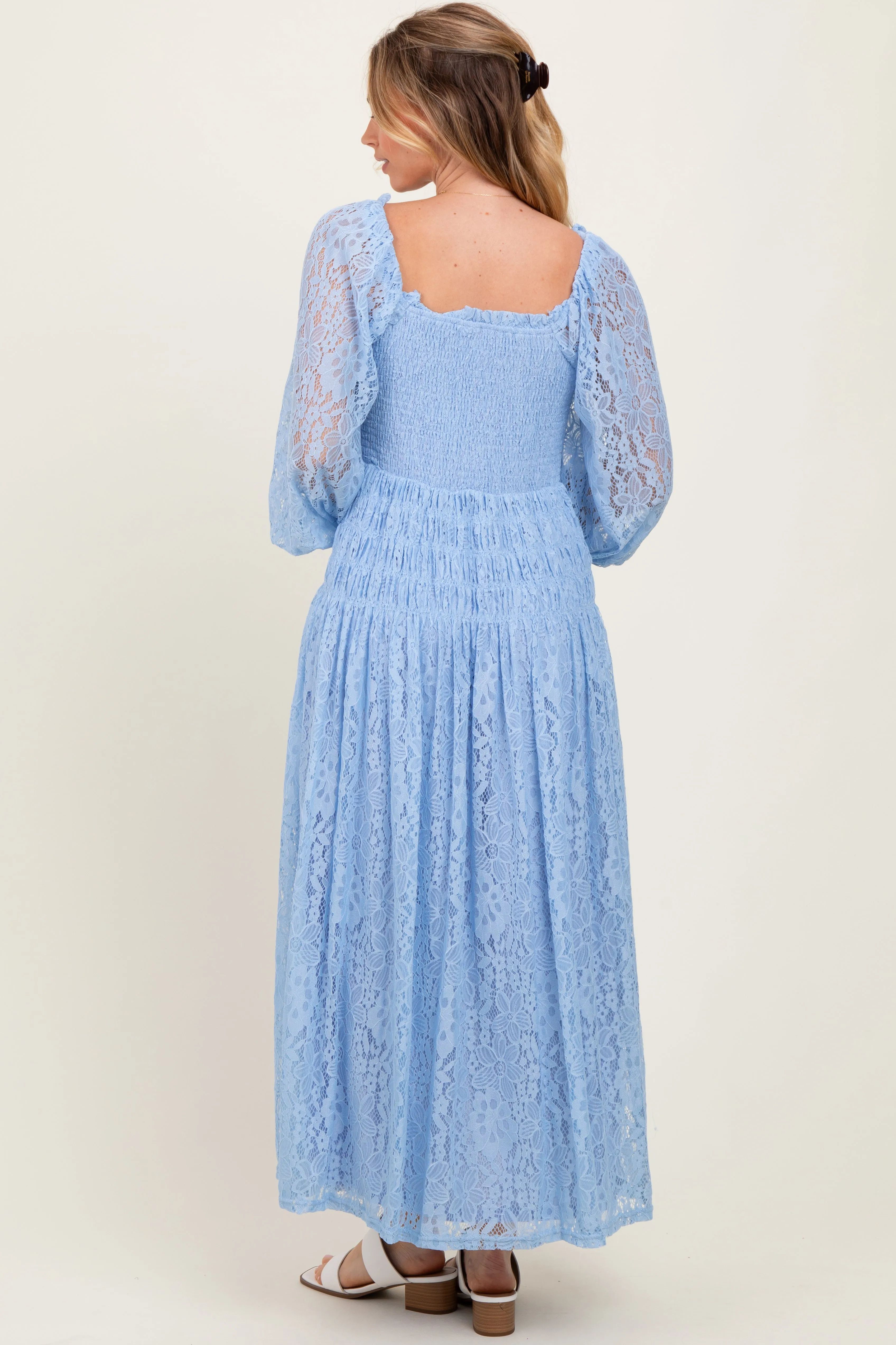 Periwinkle Lace Smocked Bubble Sleeve Maxi Dress sold by Pinkblush product image thumbnail 4