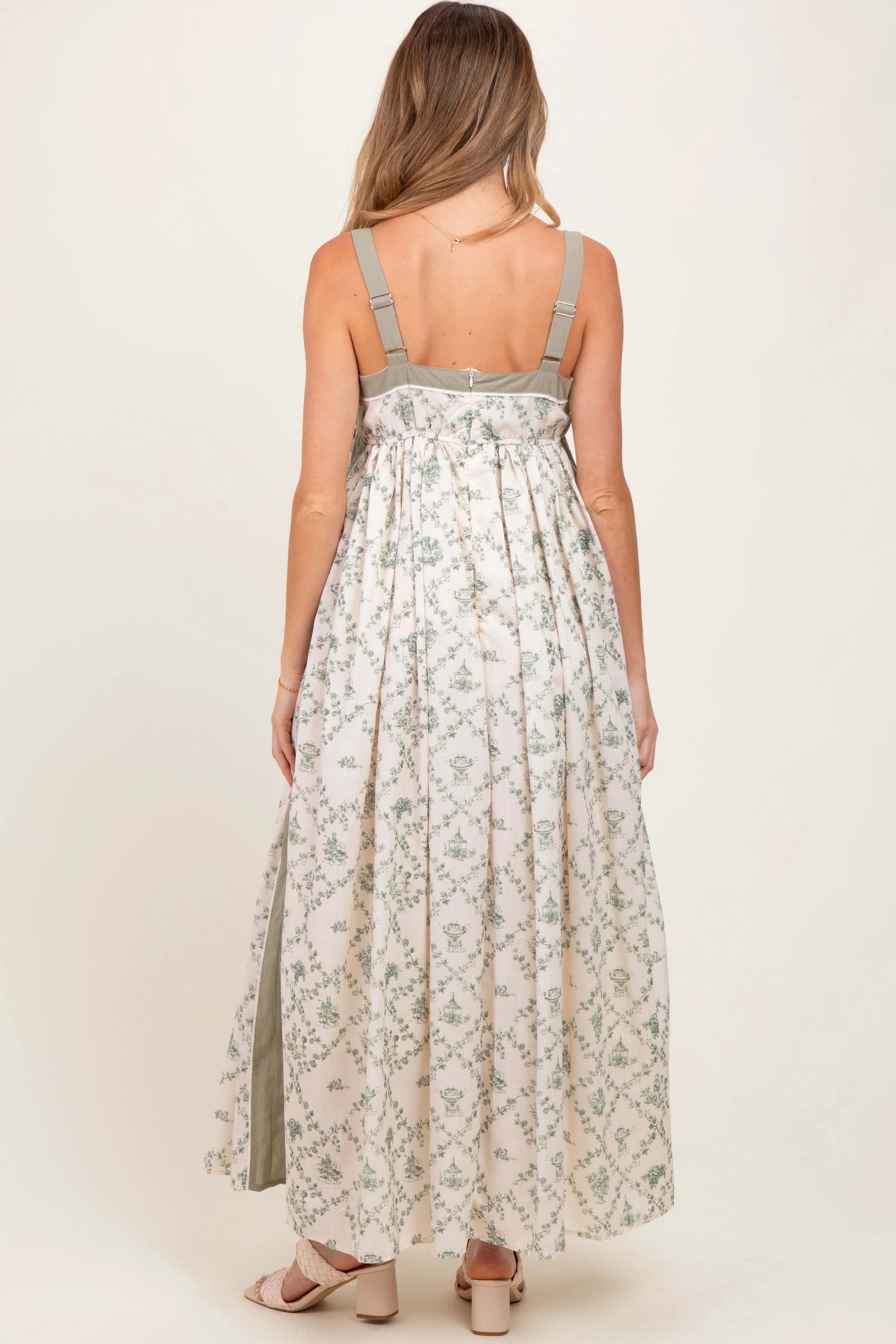 Light Olive Floral Sleeveless Side Panel Maternity Maxi Dress sold by Pinkblush product image thumbnail 2