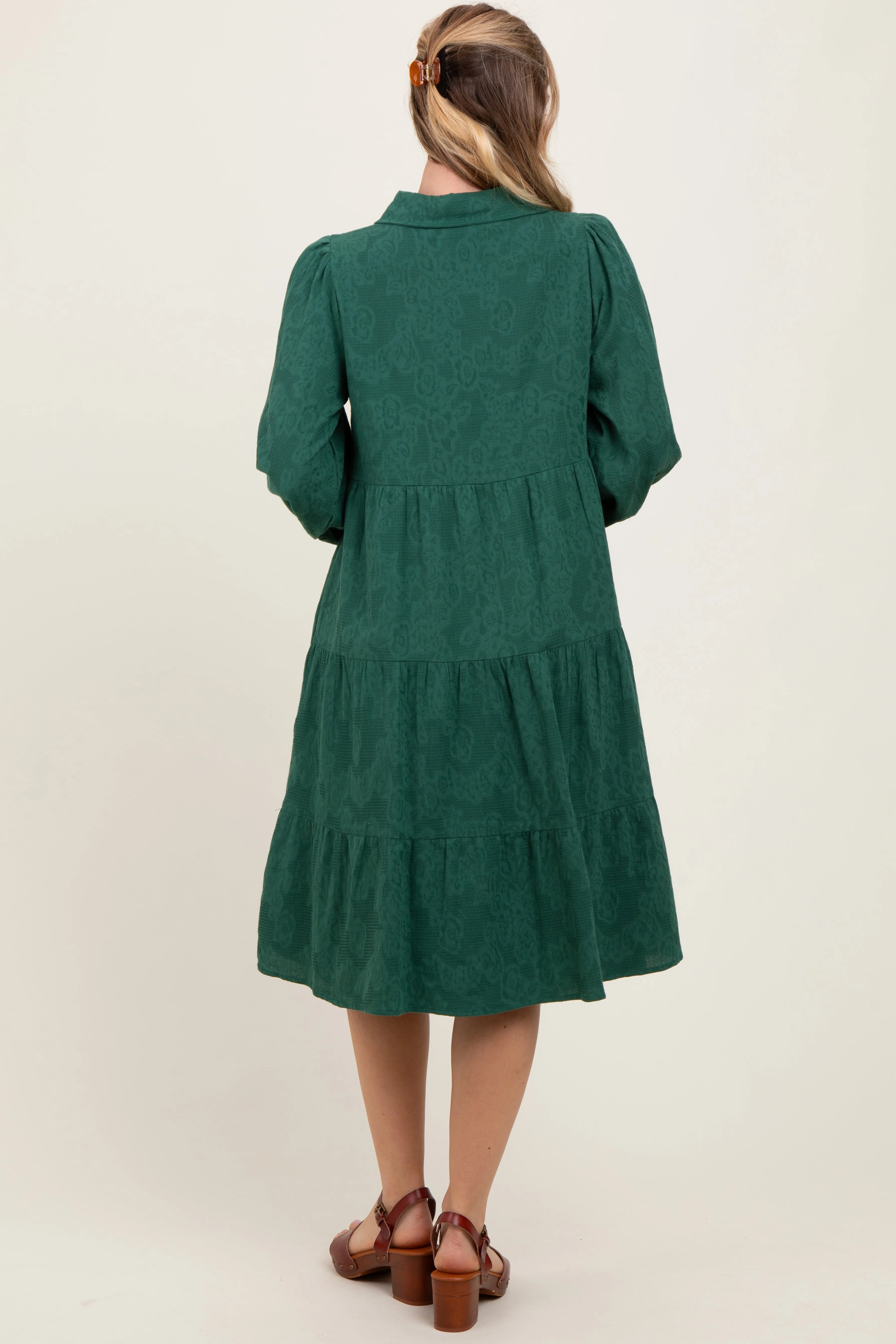 Forest Green Tiered Button Down Shirt Dress sold by Pinkblush product image thumbnail 4