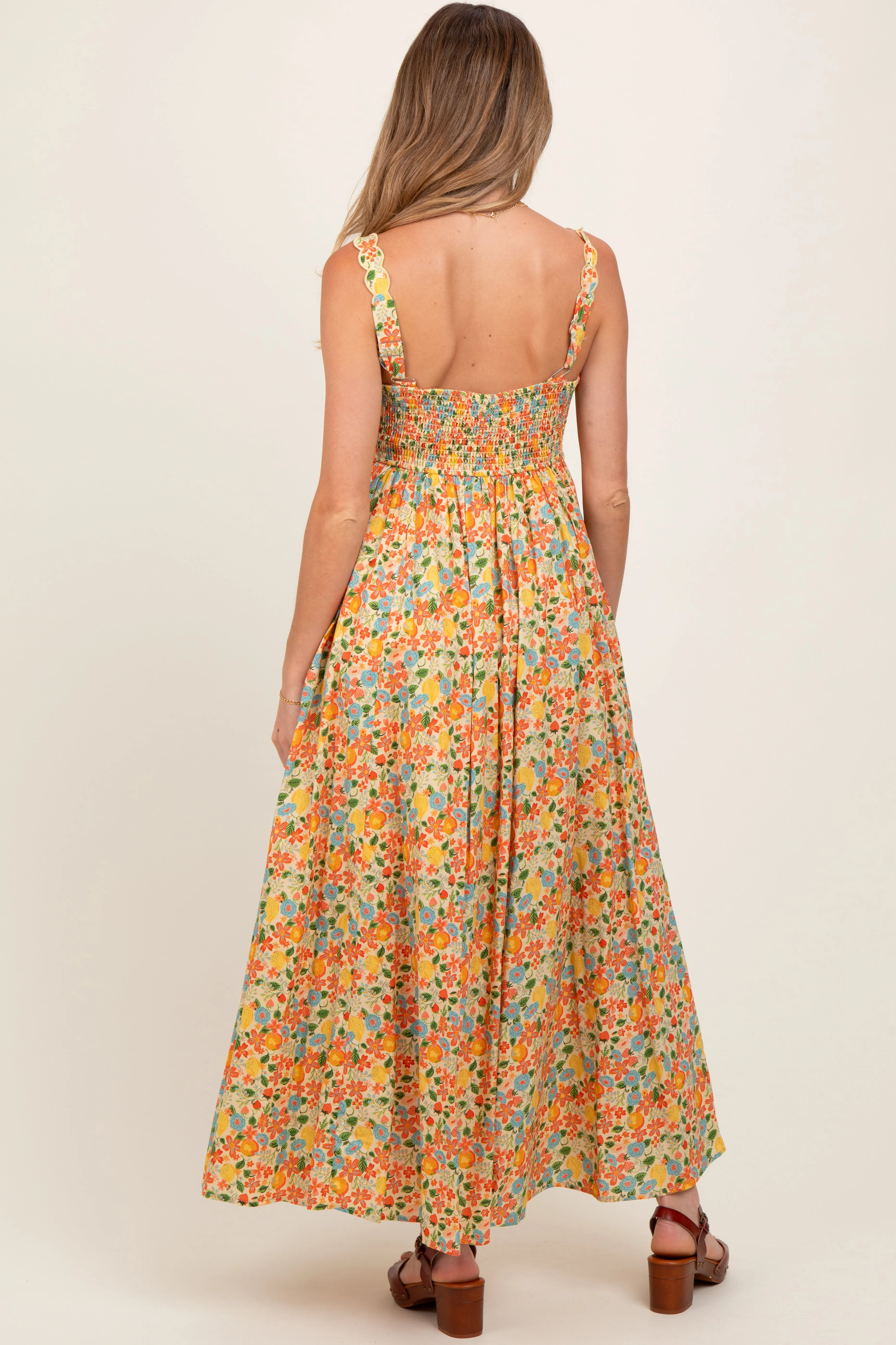 Yellow Floral Scallop Detail Sleeveless Maternity Maxi Dress sold by Pinkblush product image thumbnail 4