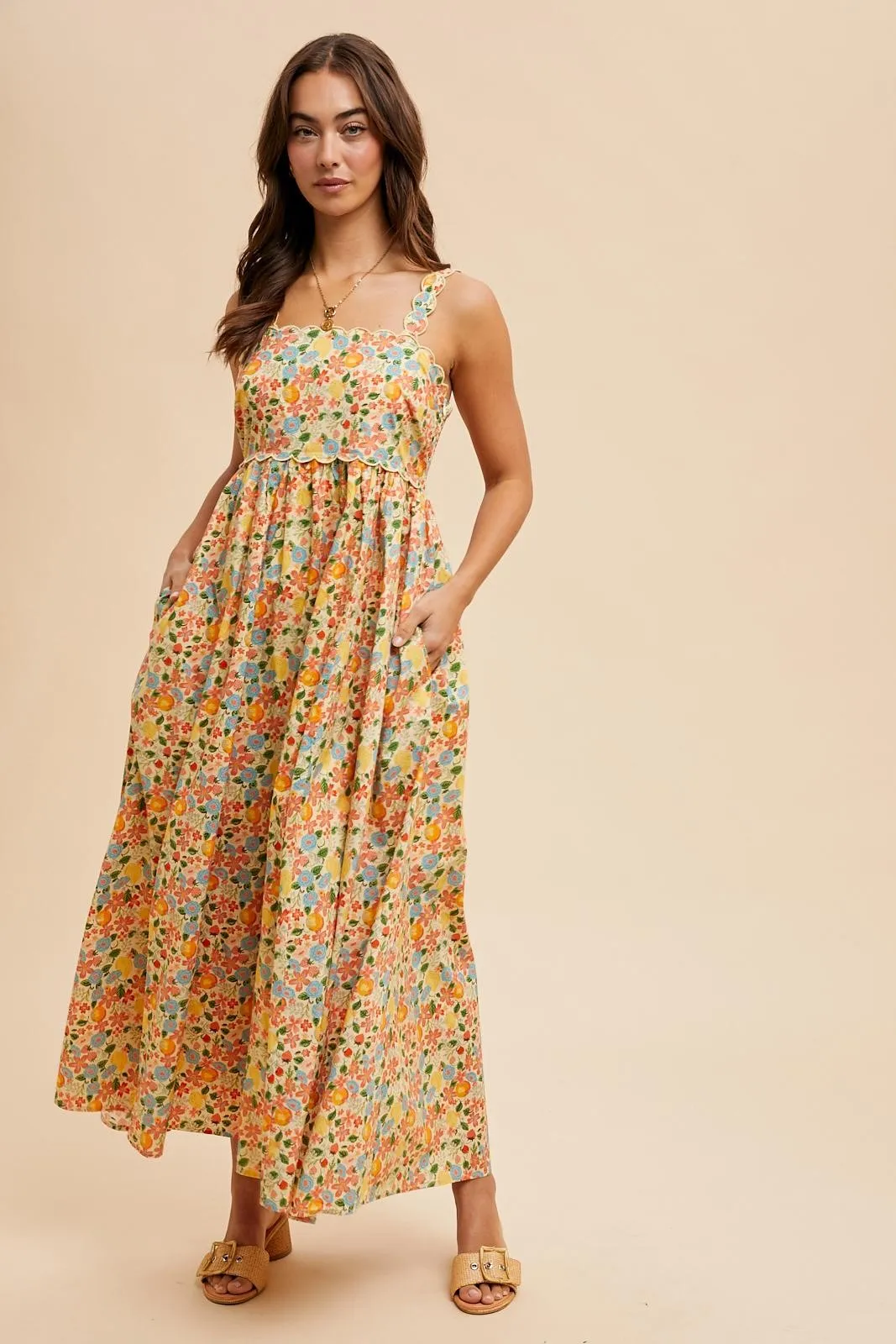 Yellow Floral Scallop Detail Sleeveless Maternity Maxi Dress sold by Pinkblush product image thumbnail 5