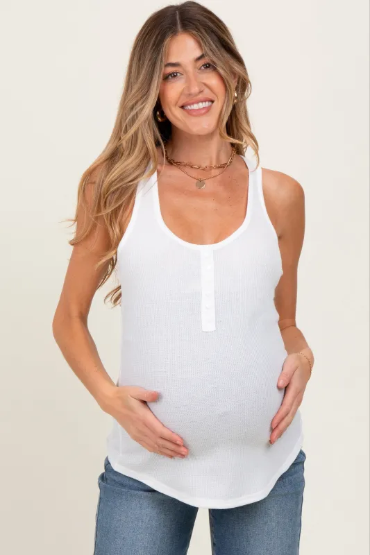 White Button Front Maternity Tank Top sold by Pinkblush