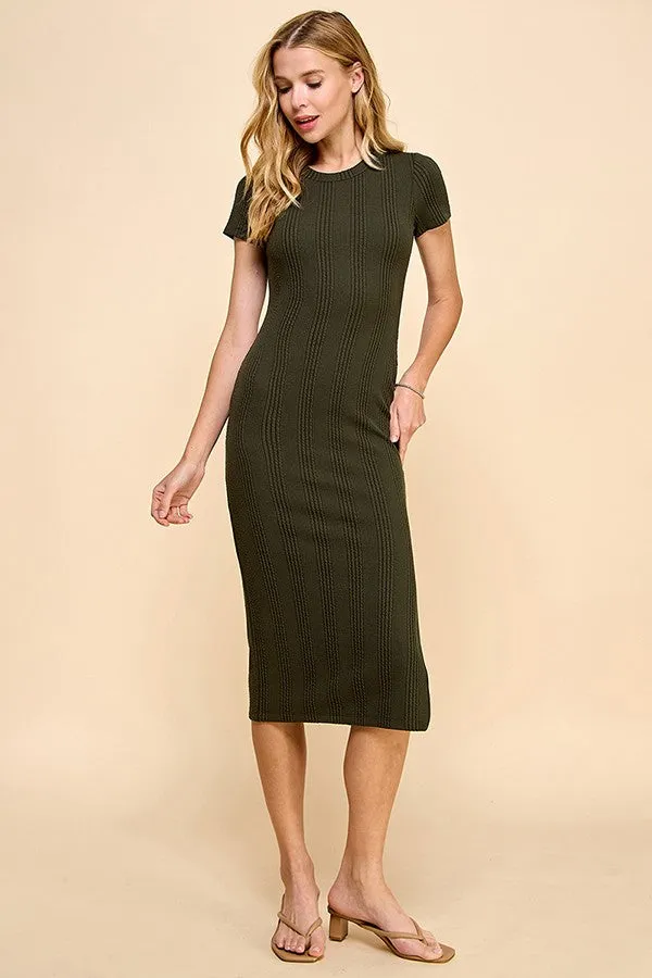 Olive Crew Neck Bubble Knit Ribbed Maternity Midi Dress sold by Pinkblush product image thumbnail 4