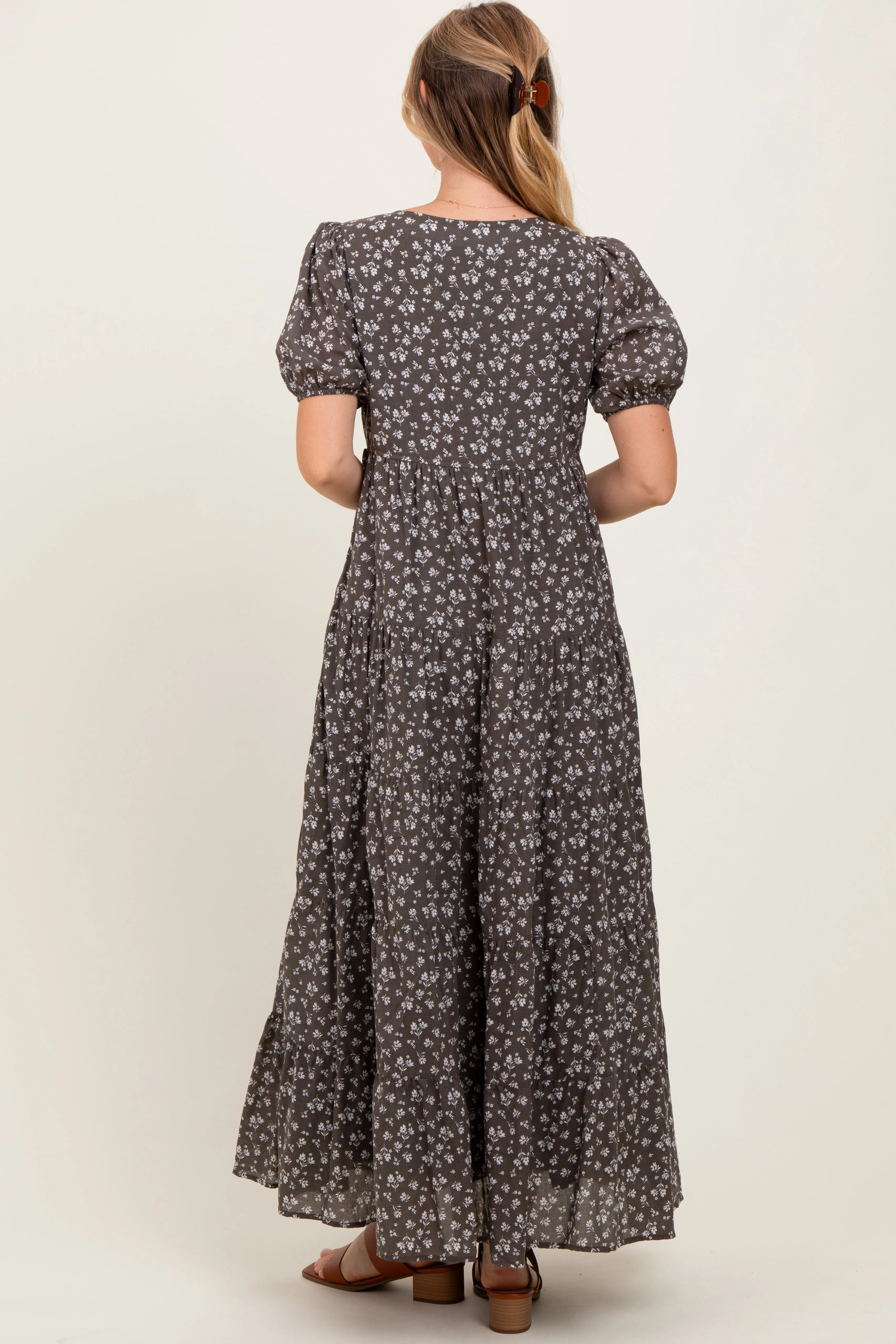 Grey Tiered Floral Maxi Dress sold by Pinkblush product image thumbnail 2