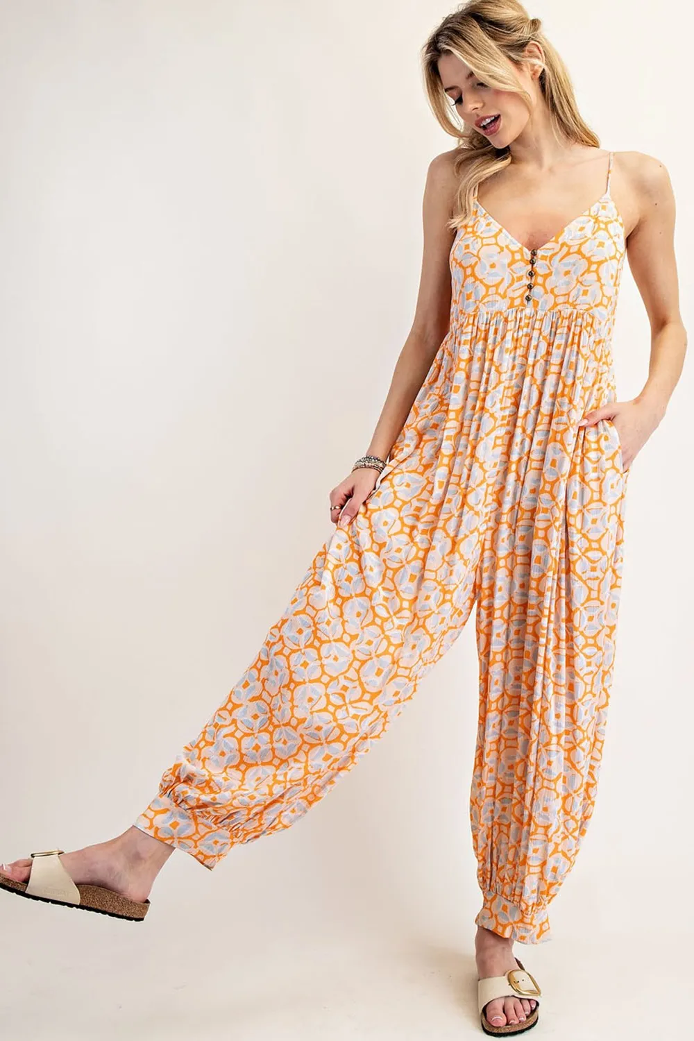 Peach Printed Button Detail Maternity Jumpsuit sold by Pinkblush product image thumbnail 3