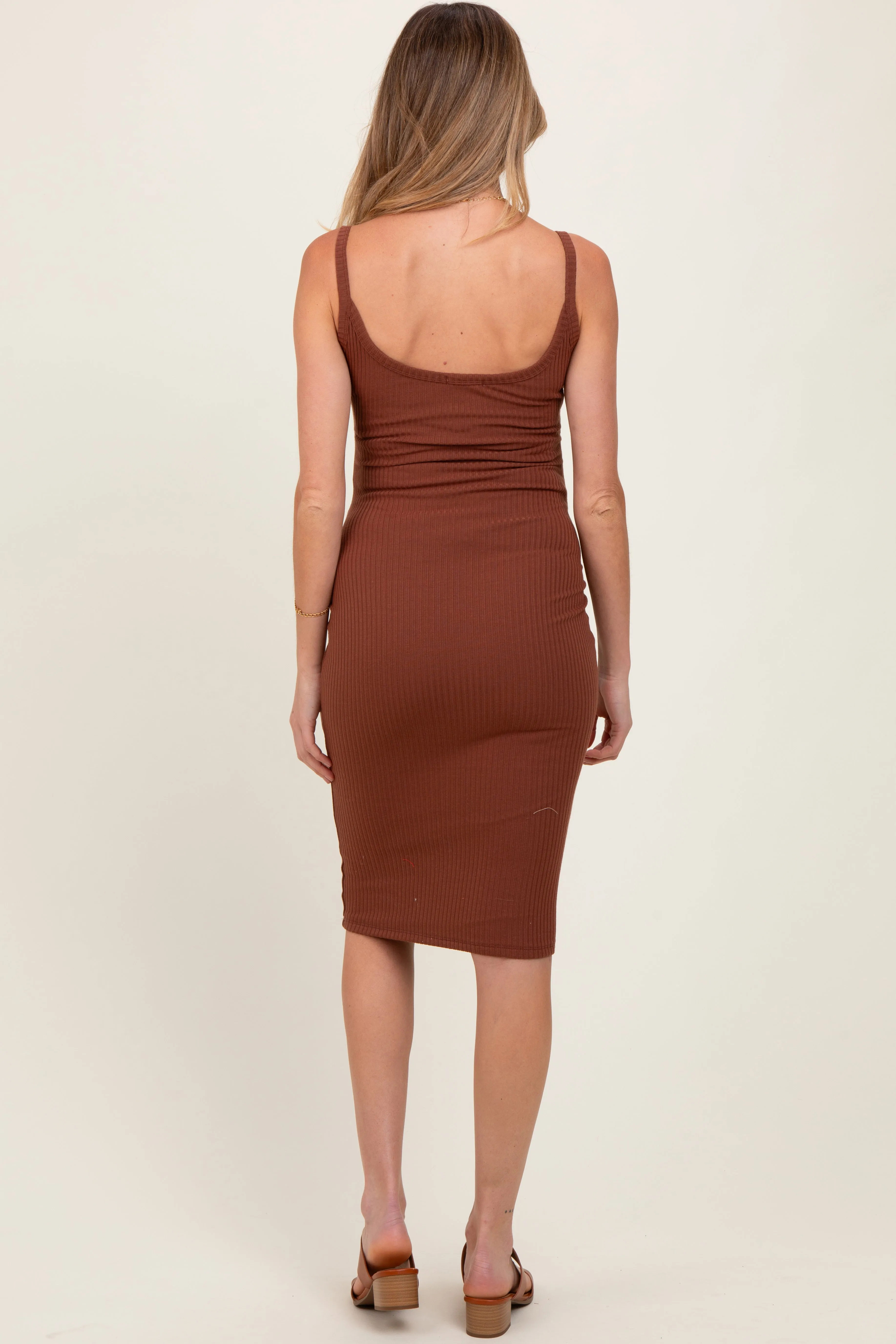 Brown Double Layer Heavy Ribbed Sleeveless Maternity Dress sold by Pinkblush product image thumbnail 4