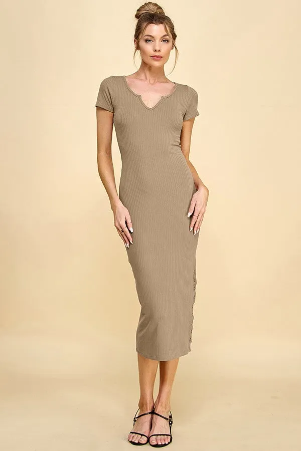 Camel Short Sleeve Side Button Ribbed Maternity Midi Dress sold by Pinkblush product image thumbnail 4