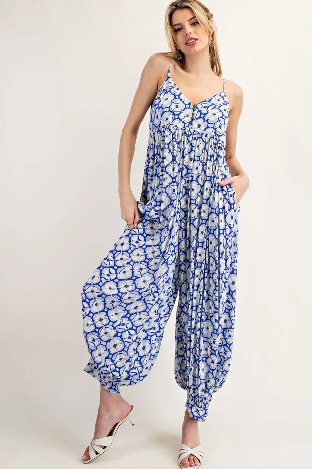 Royal Blue Printed Button Detail Maternity Jumpsuit sold by Pinkblush product image thumbnail 5