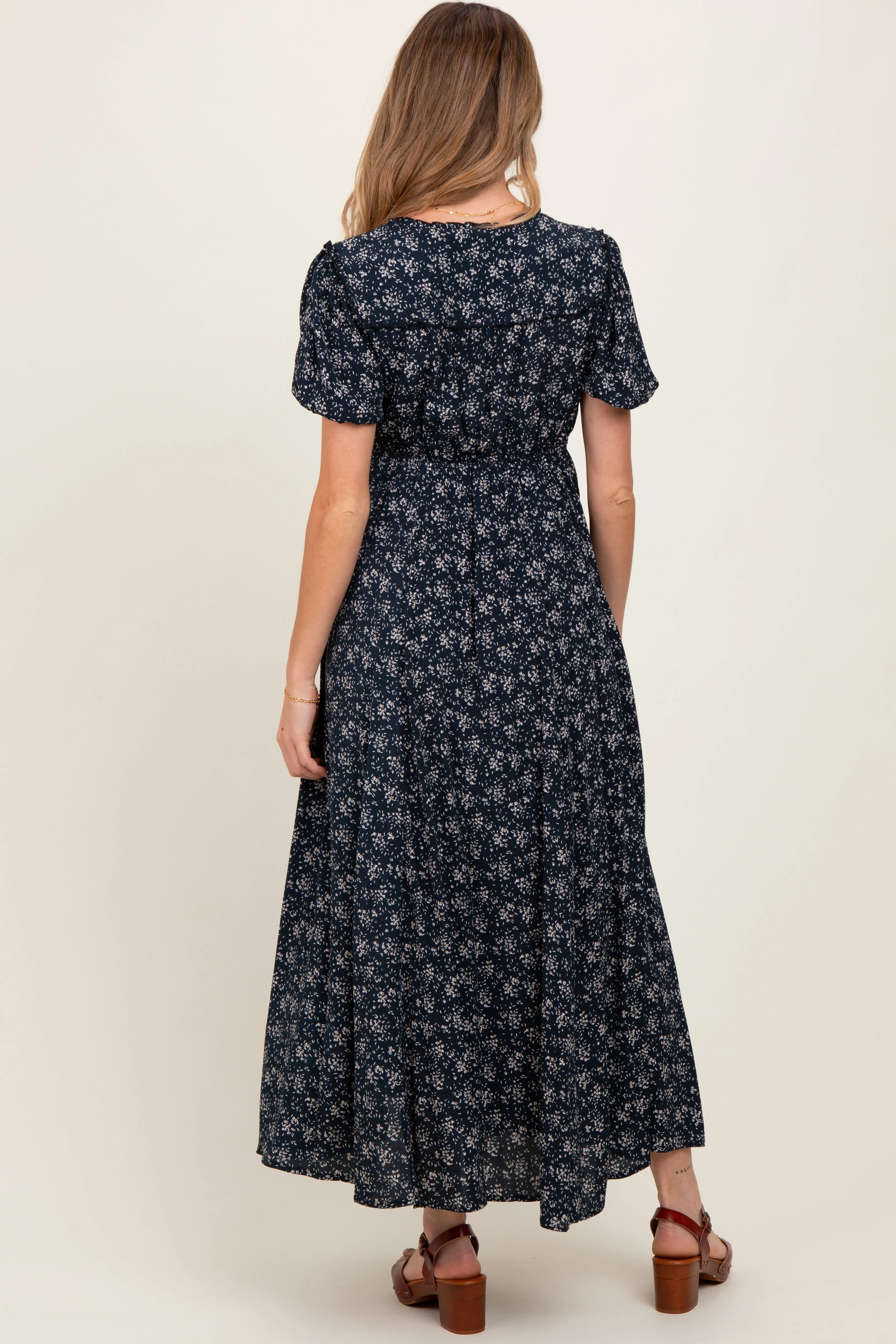 Navy Floral Button Down Maternity Dress sold by Pinkblush product image thumbnail 4