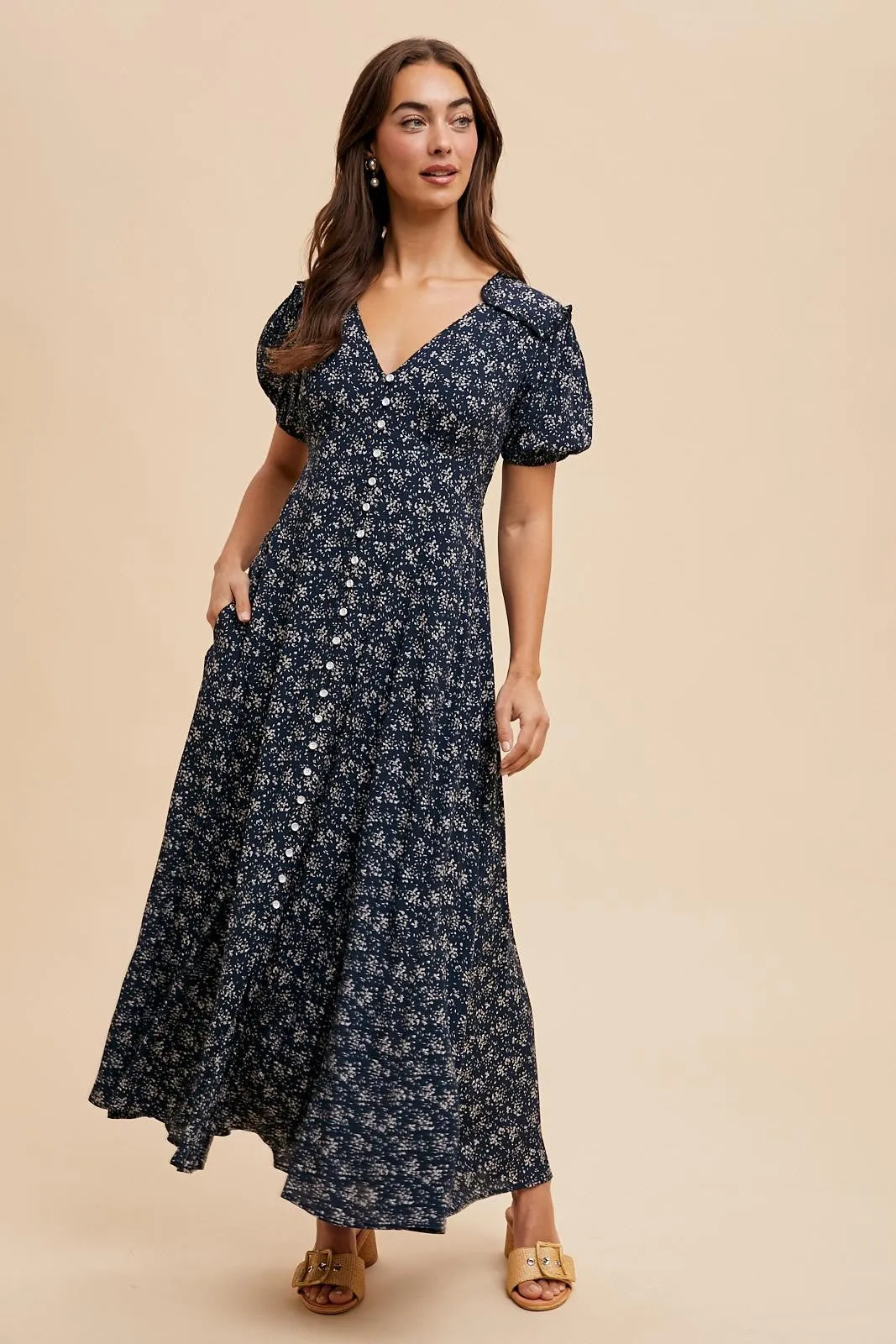 Navy Floral Button Down Maternity Dress sold by Pinkblush product image thumbnail 5