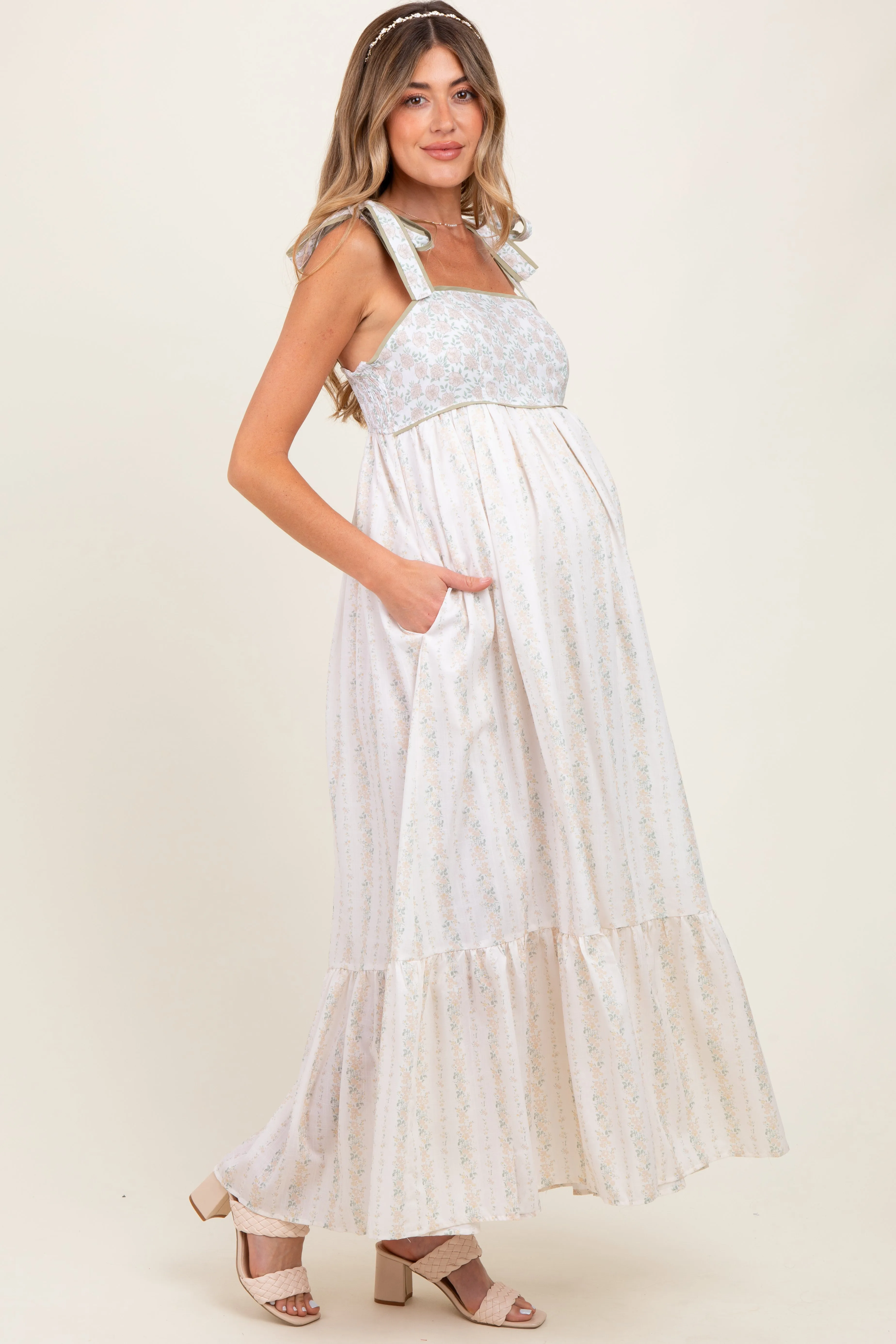 Peach Floral Floral Cotton Maternity Dress sold by Pinkblush product image thumbnail 3