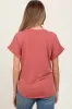 Light Coral Rolled Cuff Short Sleeve Maternity Top sold by Pinkblush
