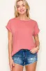 Light Coral Rolled Cuff Short Sleeve Maternity Top sold by Pinkblush