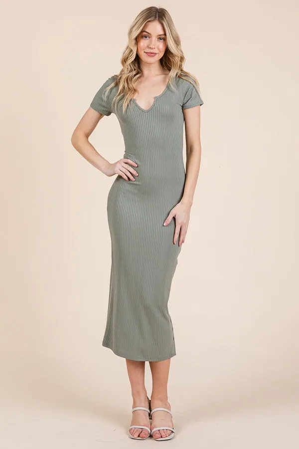 Olive Short Sleeve Side Button Ribbed Maternity Midi Dress sold by Pinkblush product image thumbnail 4